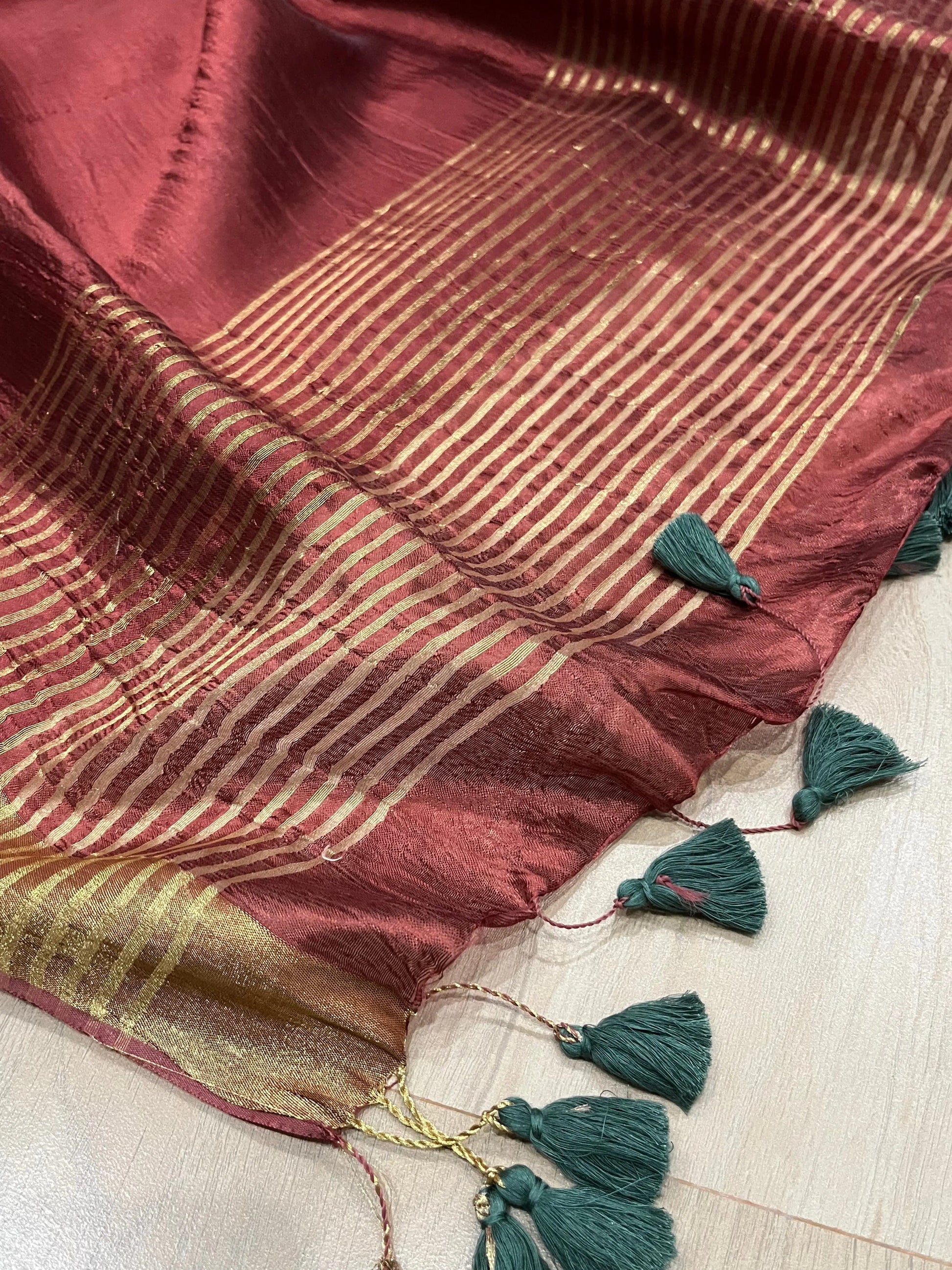 Chocolate shade Handmade Silk Viscose Saree | Gold Zari Border | KIHUMS Saree kihums clothing