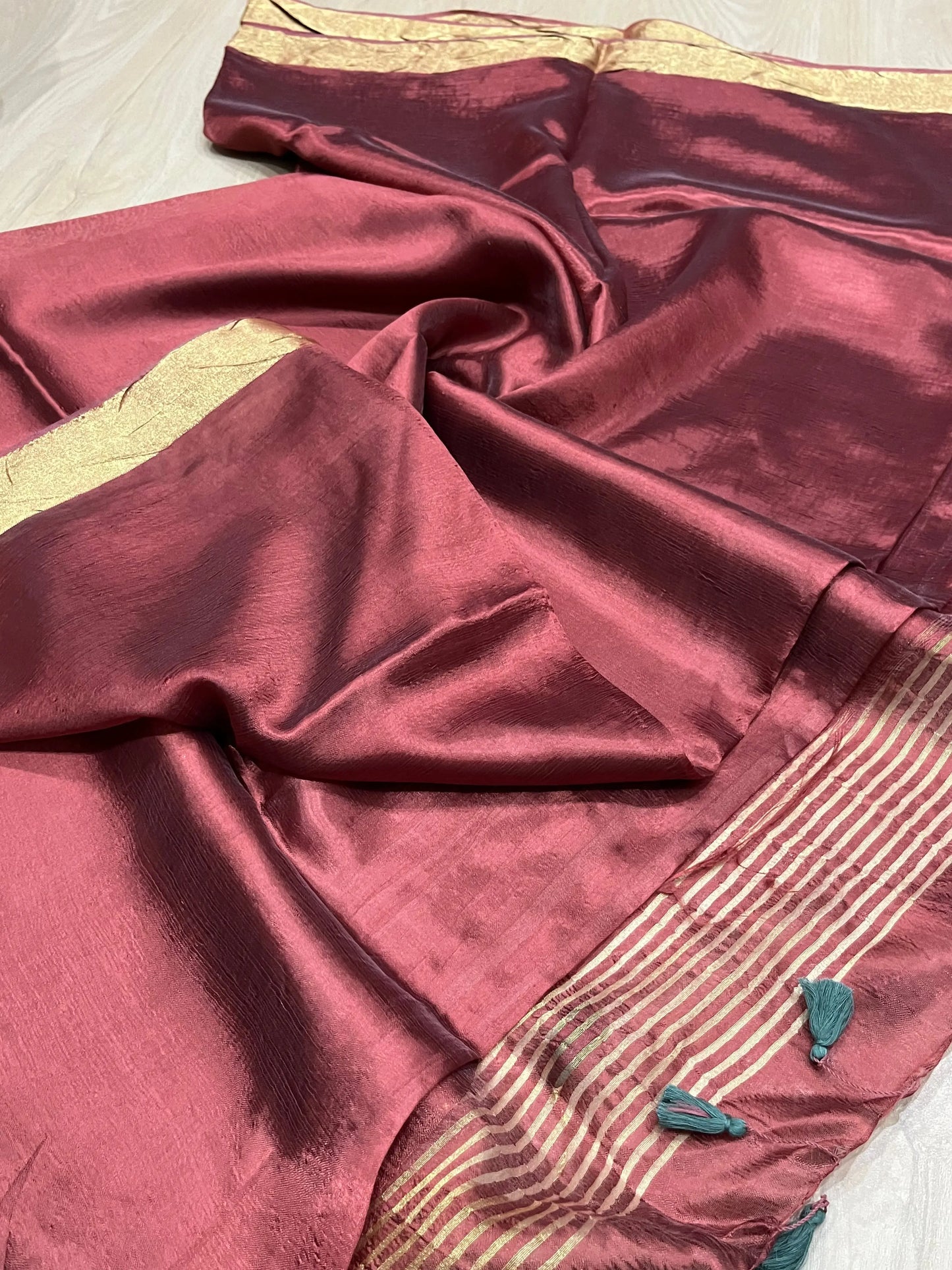 Chocolate shade Handmade Silk Viscose Saree | Gold Zari Border | KIHUMS Saree kihums clothing
