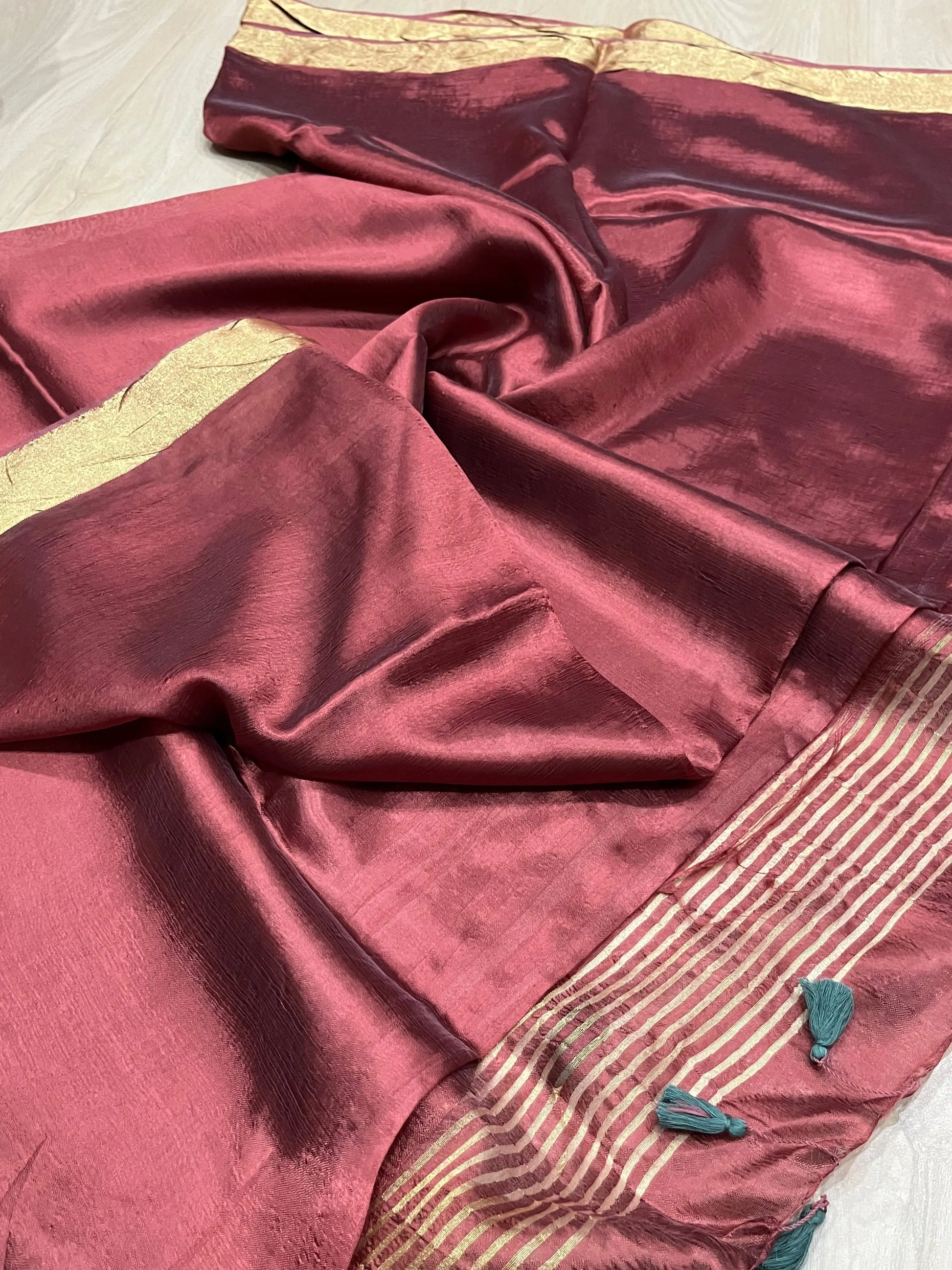 Chocolate shade Handmade Silk Viscose Saree | Gold Zari Border | KIHUMS Saree kihums clothing