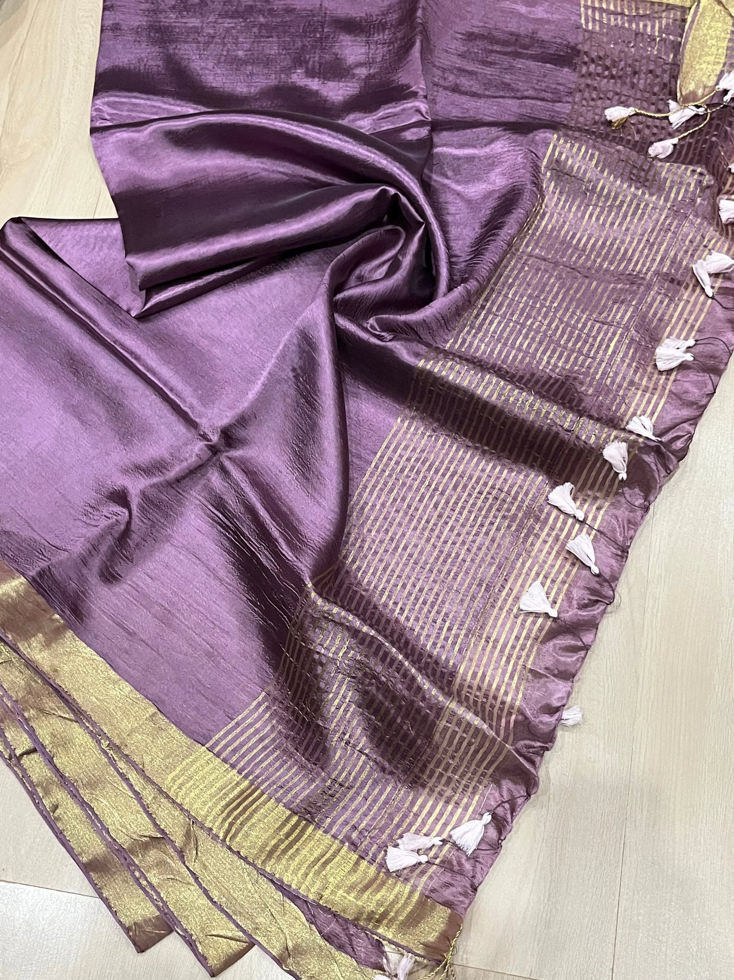 Purple shade Handmade Silk Viscose Saree | Gold Zari Border | KIHUMS Saree kihums clothing