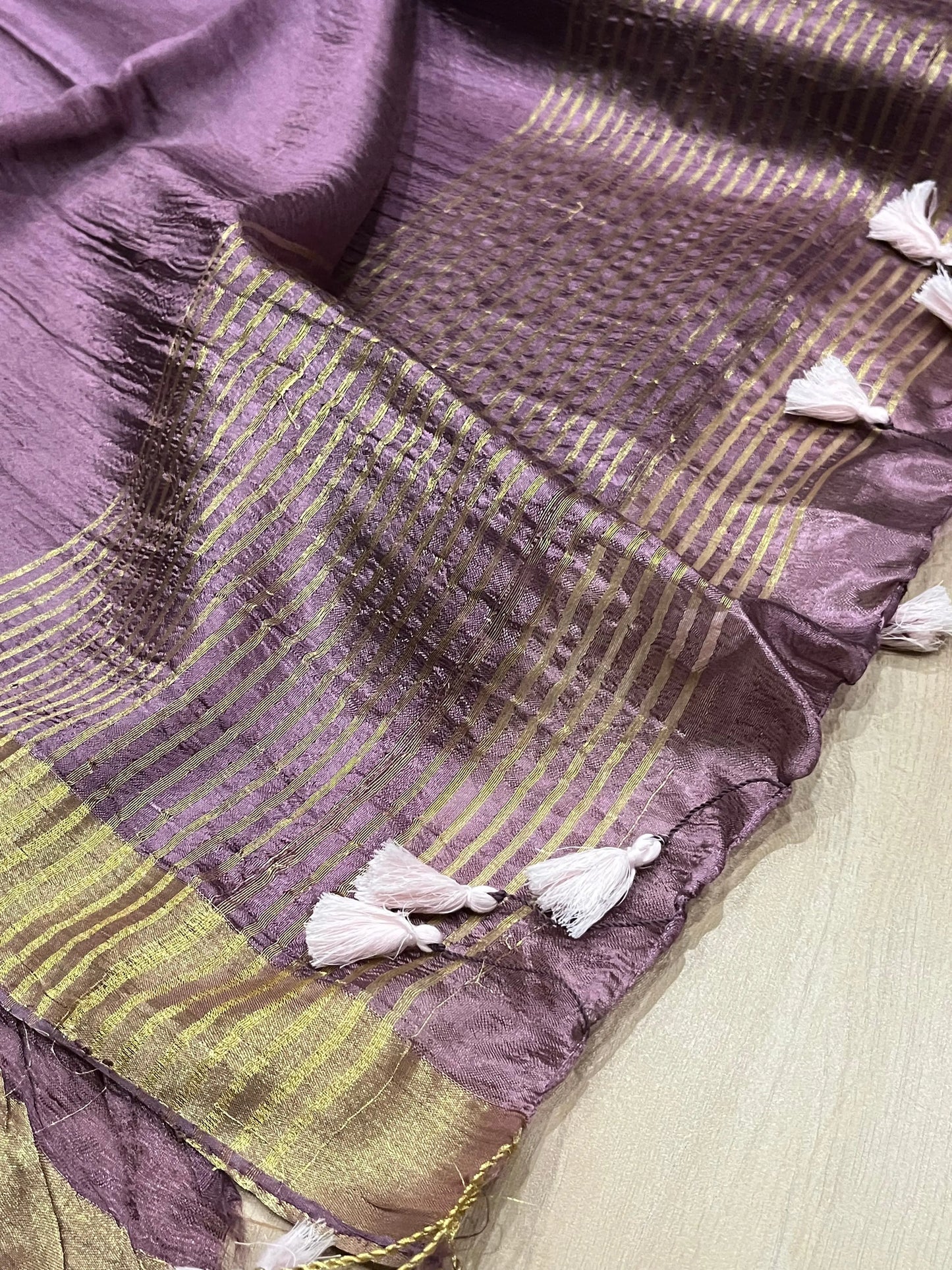 Purple shade Handmade Silk Viscose Saree | Gold Zari Border | KIHUMS Saree kihums clothing