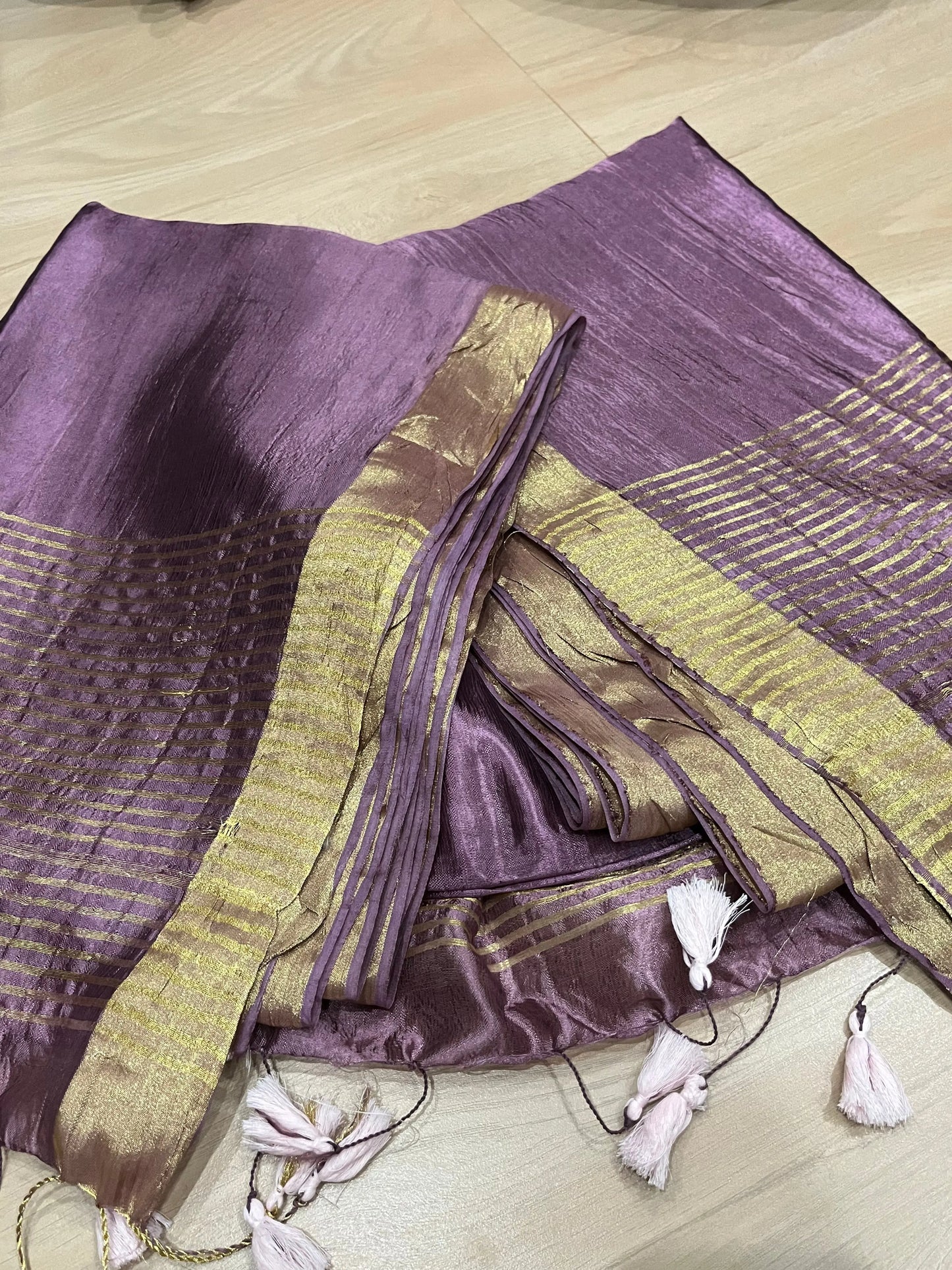 Purple shade Handmade Silk Viscose Saree | Gold Zari Border | KIHUMS Saree kihums clothing