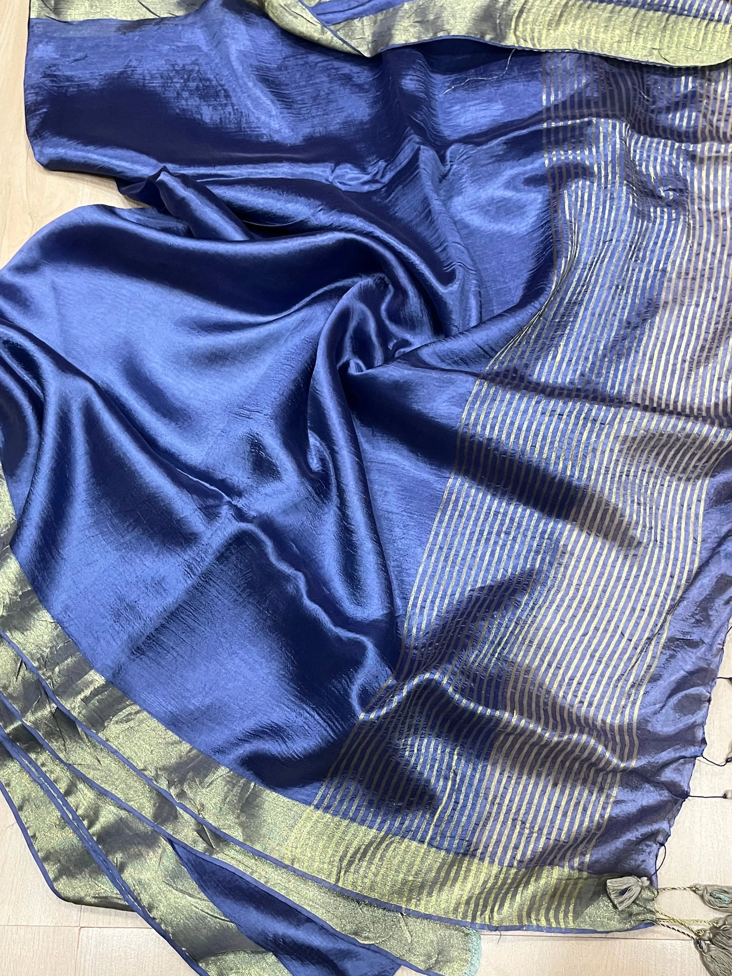 Royal Blue shade Handmade Silk Viscose Saree | Gold Zari Border | KIHUMS Saree kihums clothing