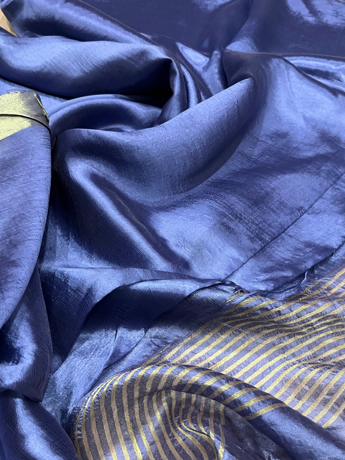 Royal Blue shade Handmade Silk Viscose Saree | Gold Zari Border | KIHUMS Saree