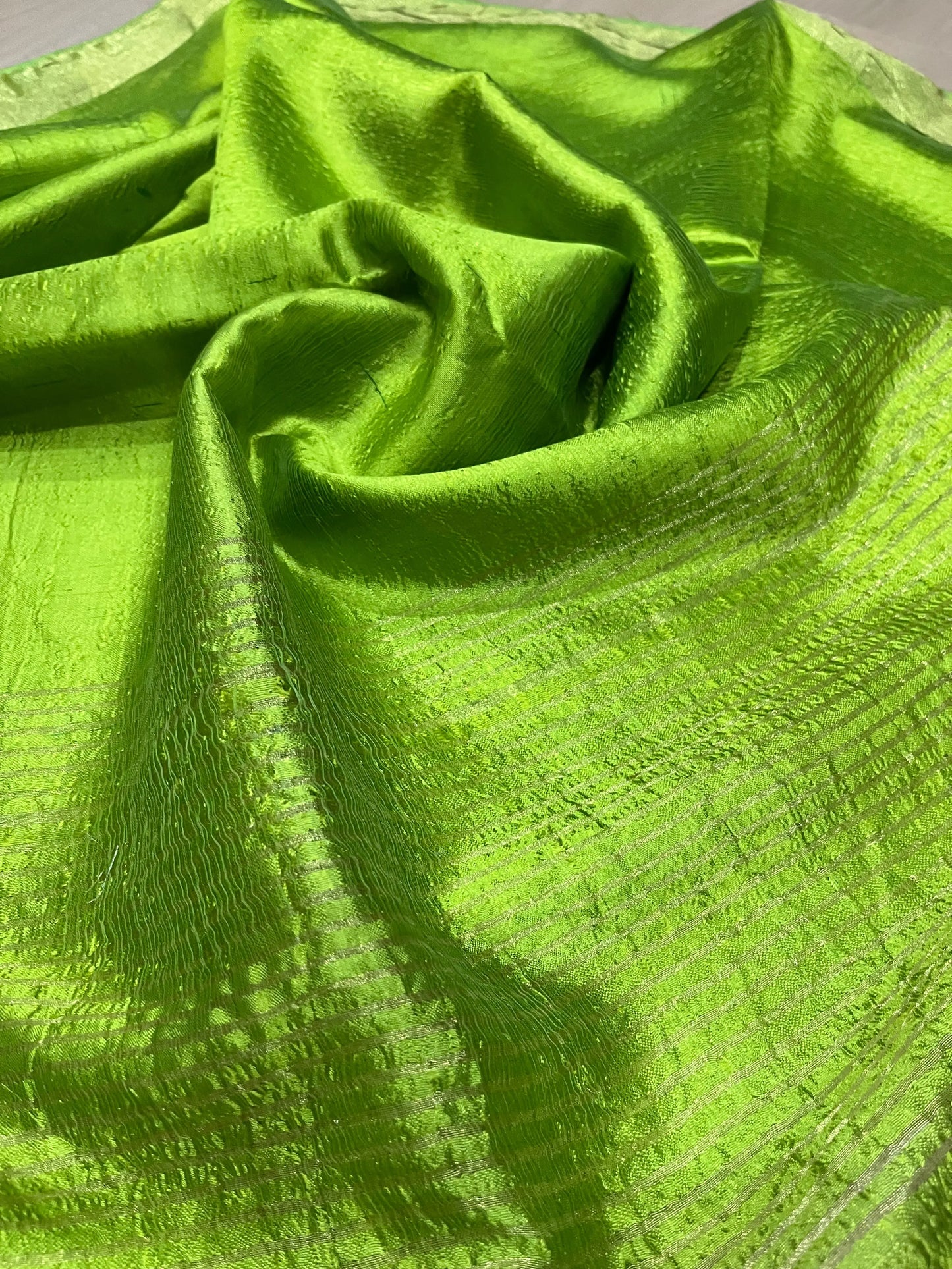 Bright Green Handmade Silk Viscose Saree | Gold Zari Border | KIHUMS Saree kihums clothing