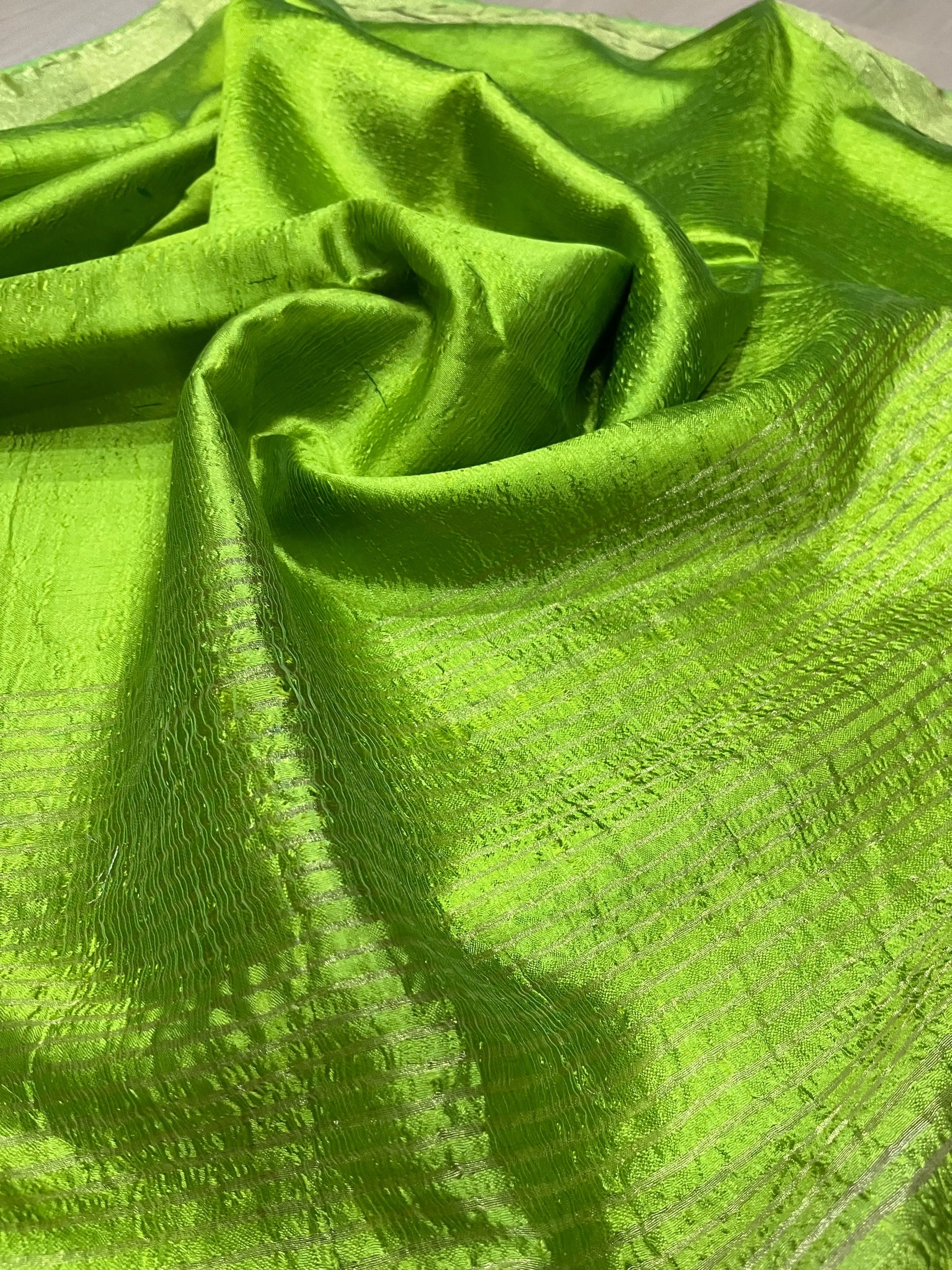 Bright Green Handmade Silk Viscose Saree | Gold Zari Border | KIHUMS Saree kihums clothing