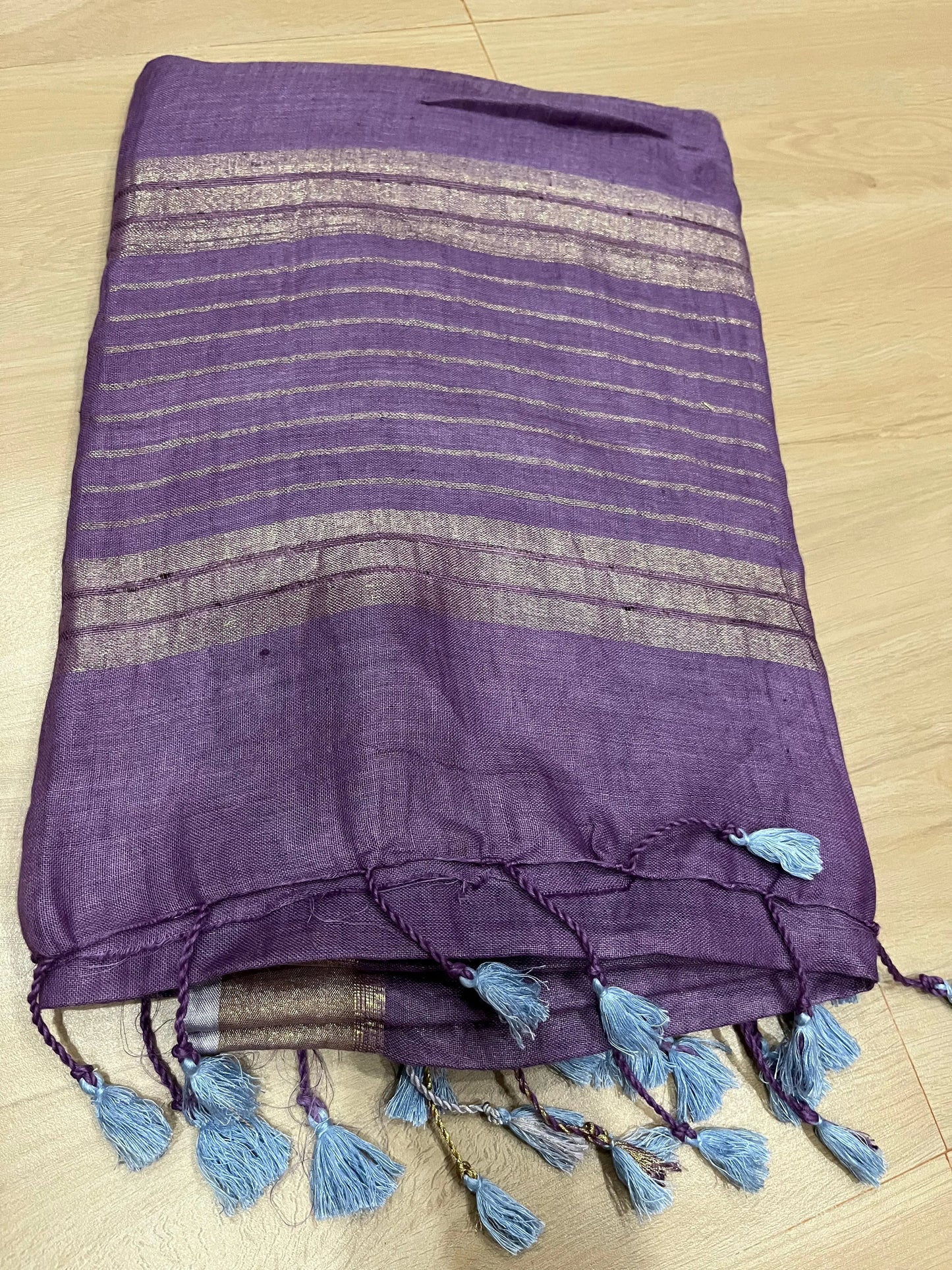 Brinjal shade Handwoven organic Linen Saree | Gold Zari border | KIHUMS Saree kihums clothing