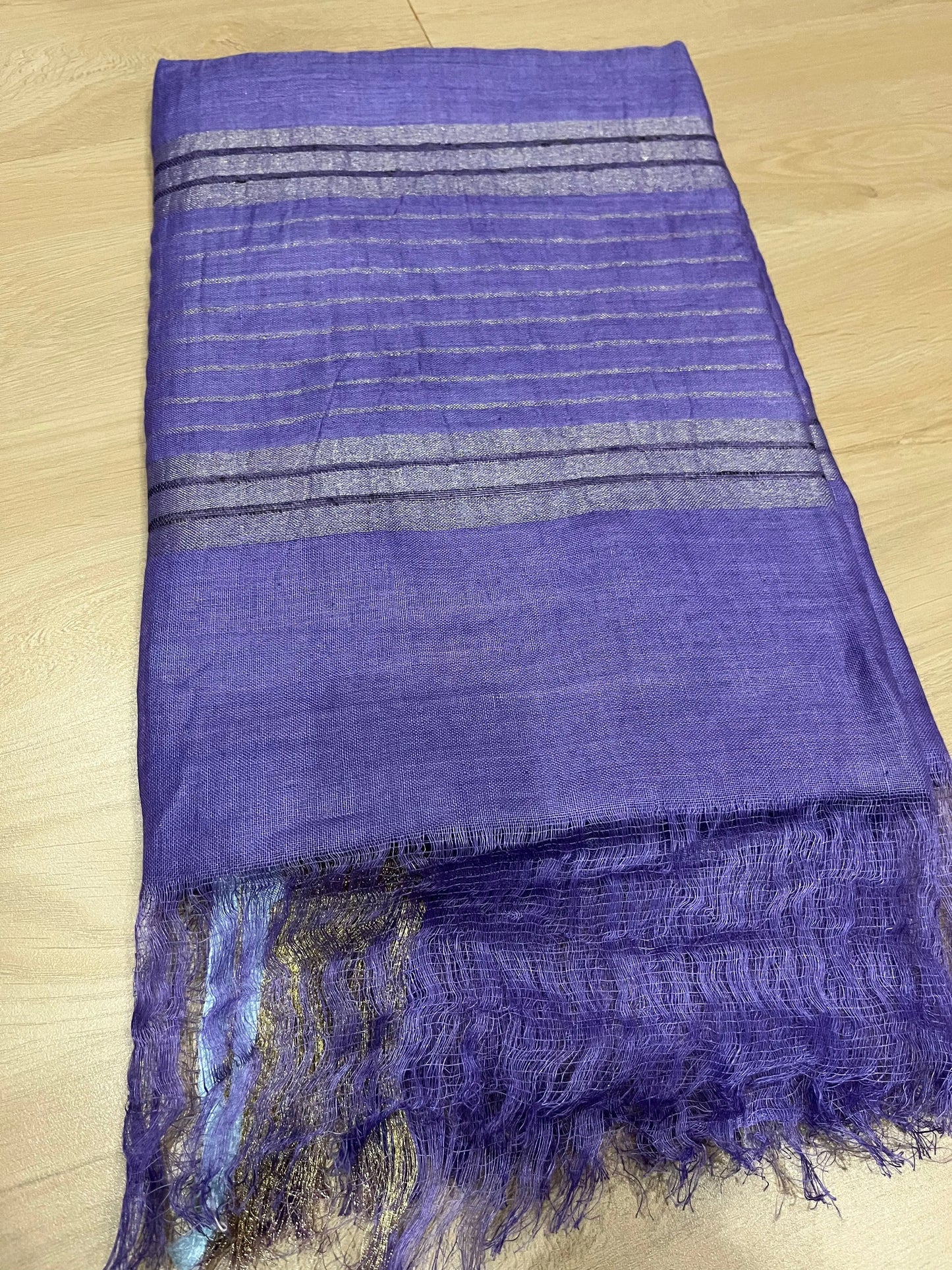 Dark Lavendar shade Handwoven organic Linen Saree | Gold Zari border | KIHUMS Saree kihums clothing