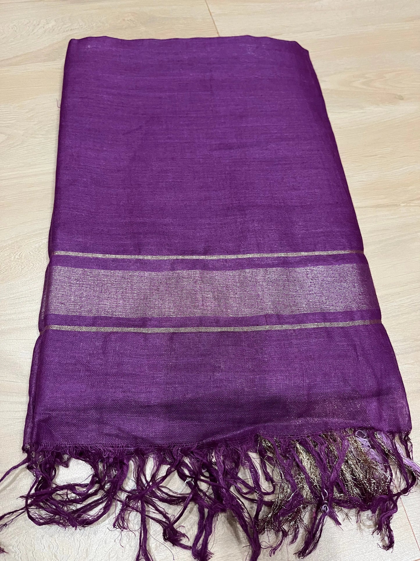 Purple shade Handwoven organic Linen Saree | Gold Zari border | KIHUMS Saree kihums clothing