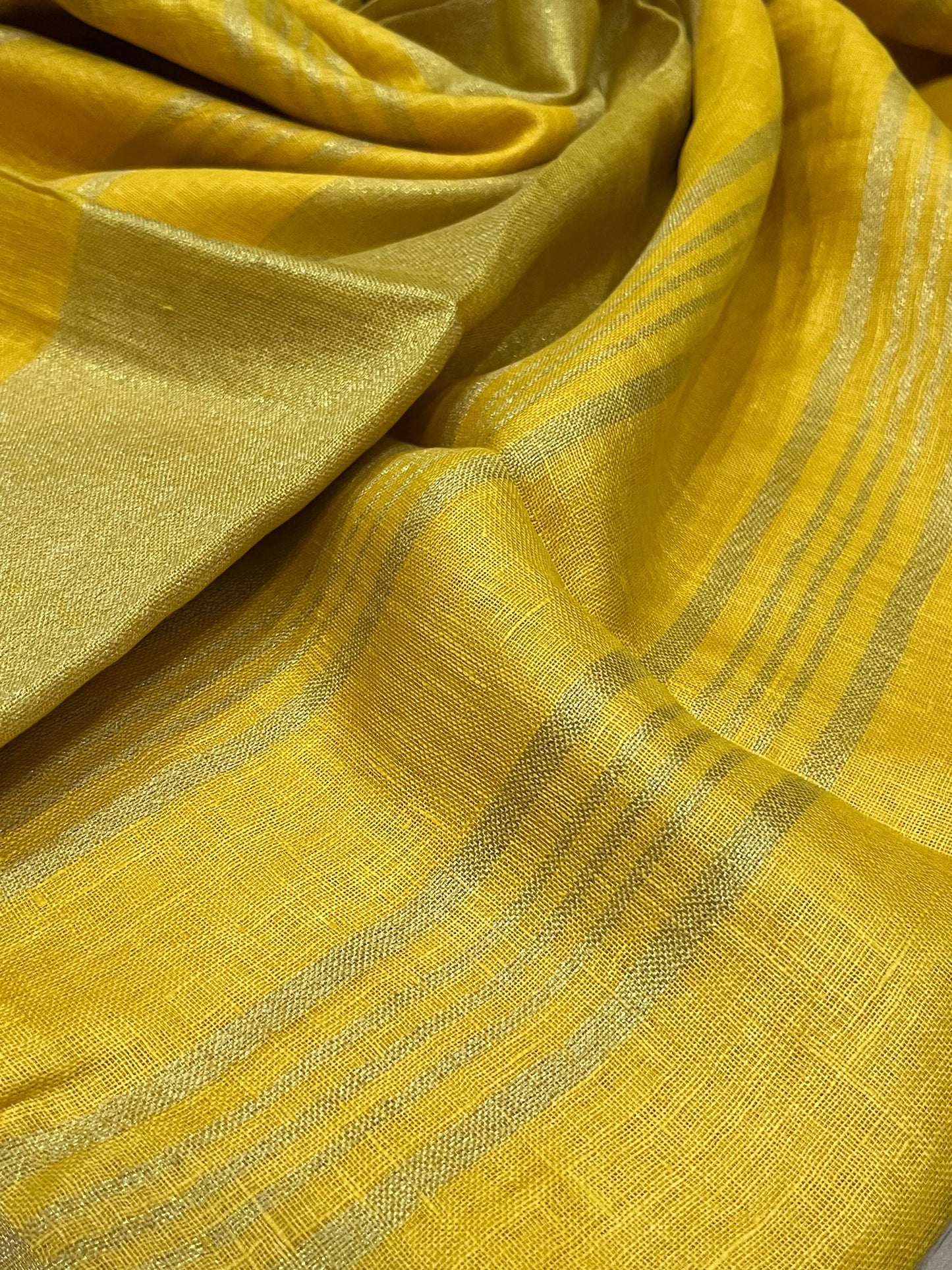 Yellow Handwoven organic Linen Saree | Gold zari border | KIHUMS Saree kihums clothing