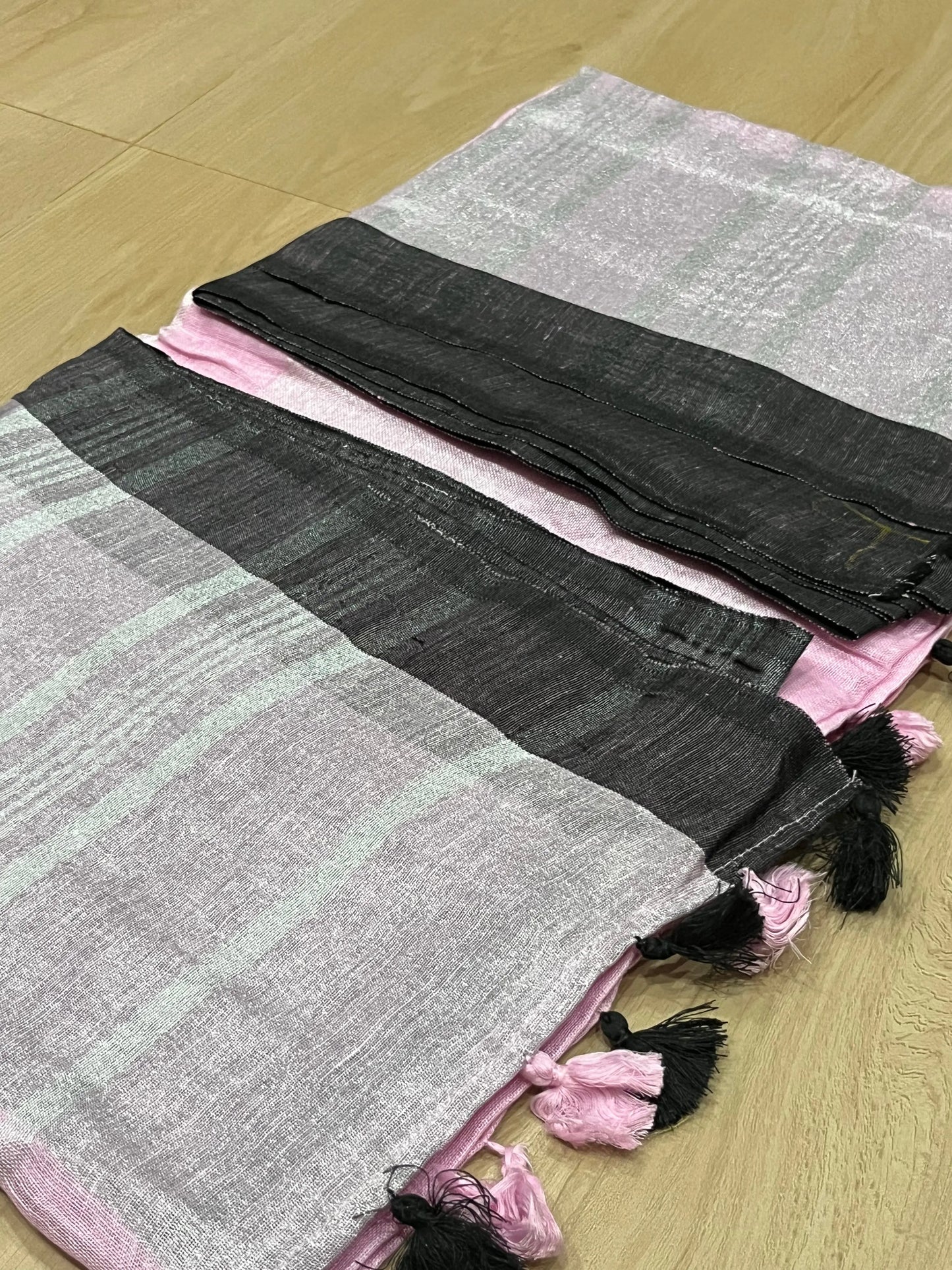 Pink shade Handwoven organic Linen Saree | Silver zari border | KIHUMS Saree kihums clothing