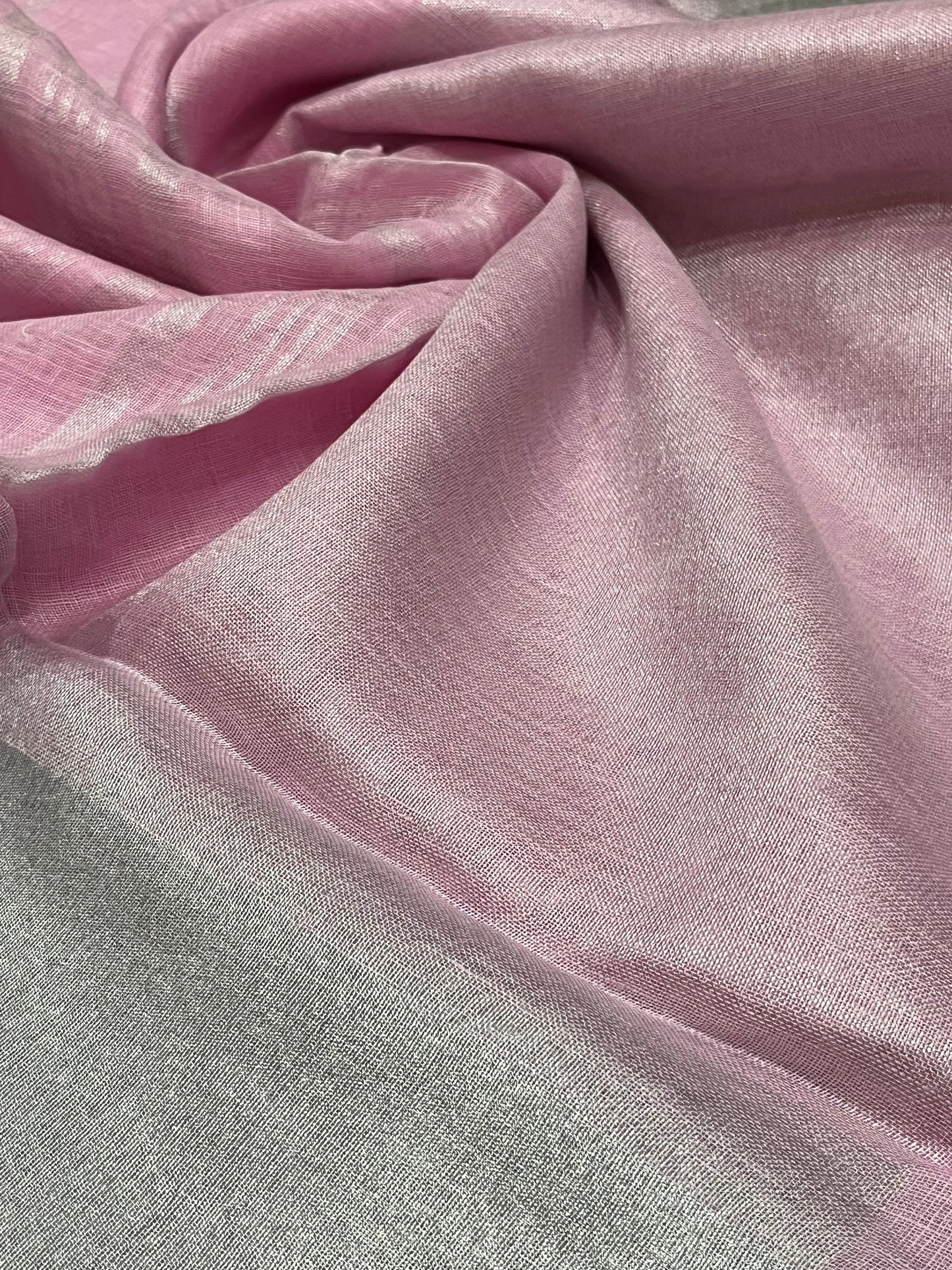 Pink shade Handwoven organic Linen Saree | Silver zari border | KIHUMS Saree kihums clothing