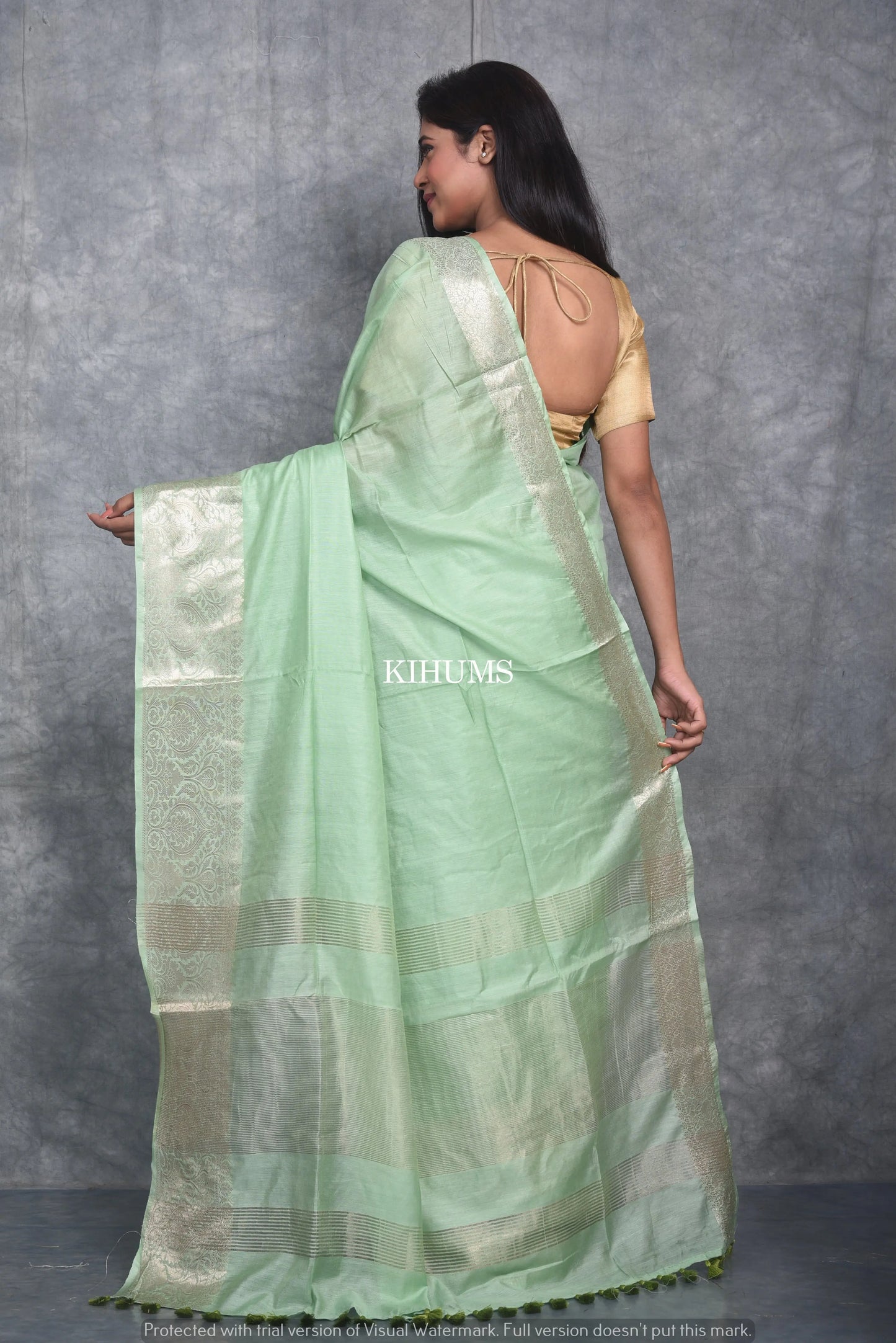 Light Green Shade Handmade Silk Viscose Saree | Zari Jacquard Border | KIHUMS Saree kihums clothing
