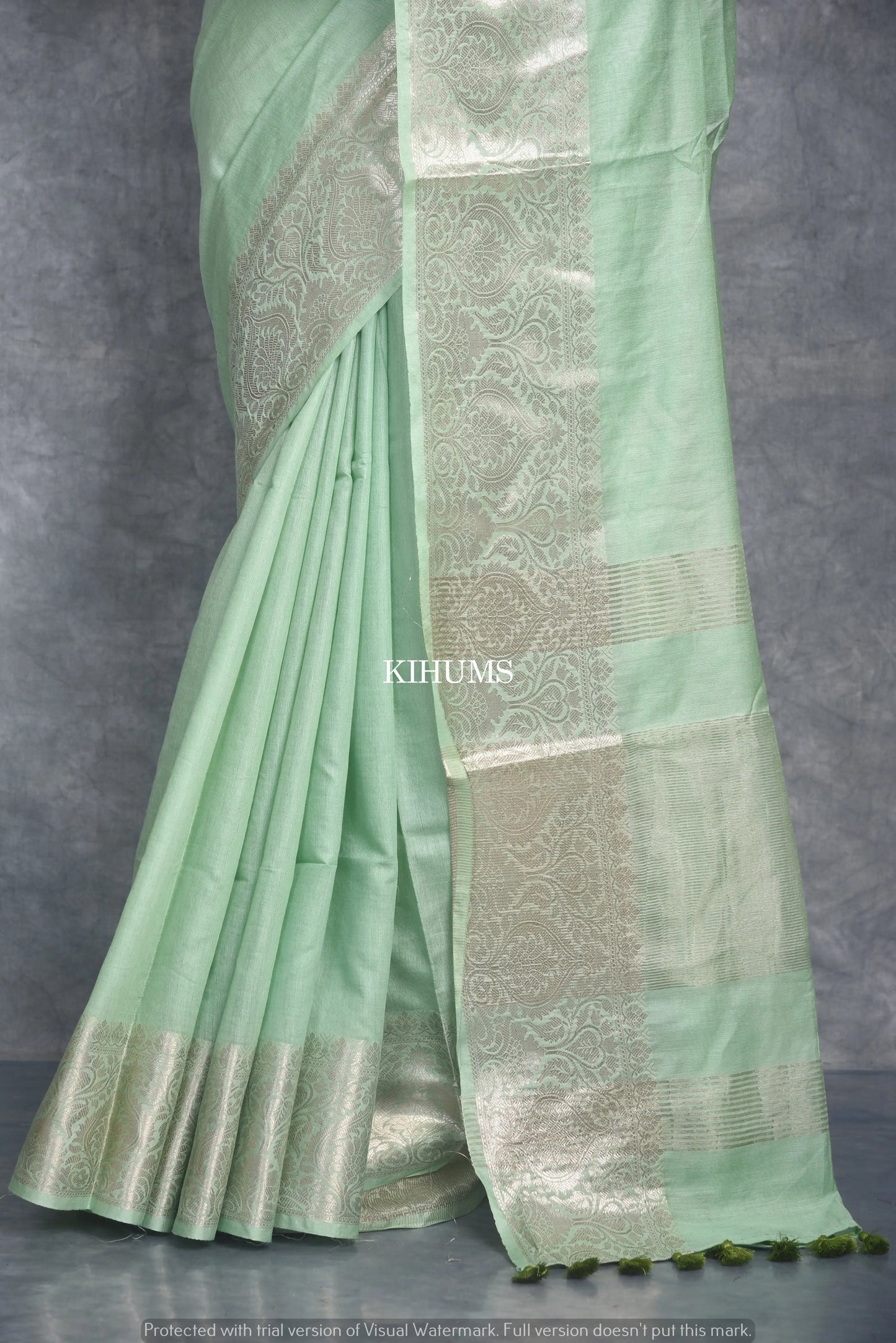 Light Green Shade Handmade Silk Viscose Saree | Zari Jacquard Border | KIHUMS Saree kihums clothing