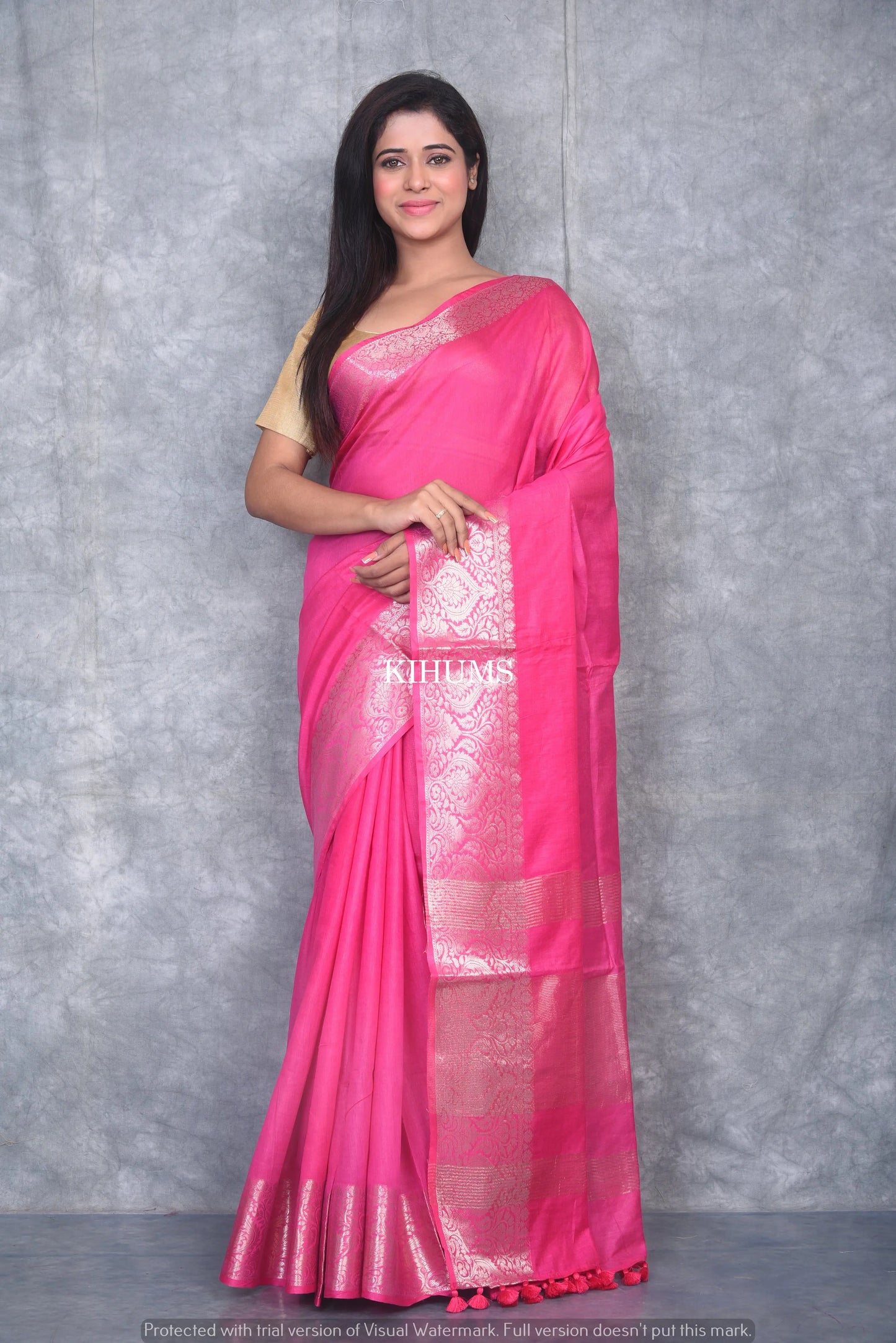 Pink Shade Handmade Silk Viscose Saree | Zari Jacquard Border | KIHUMS Saree kihums clothing