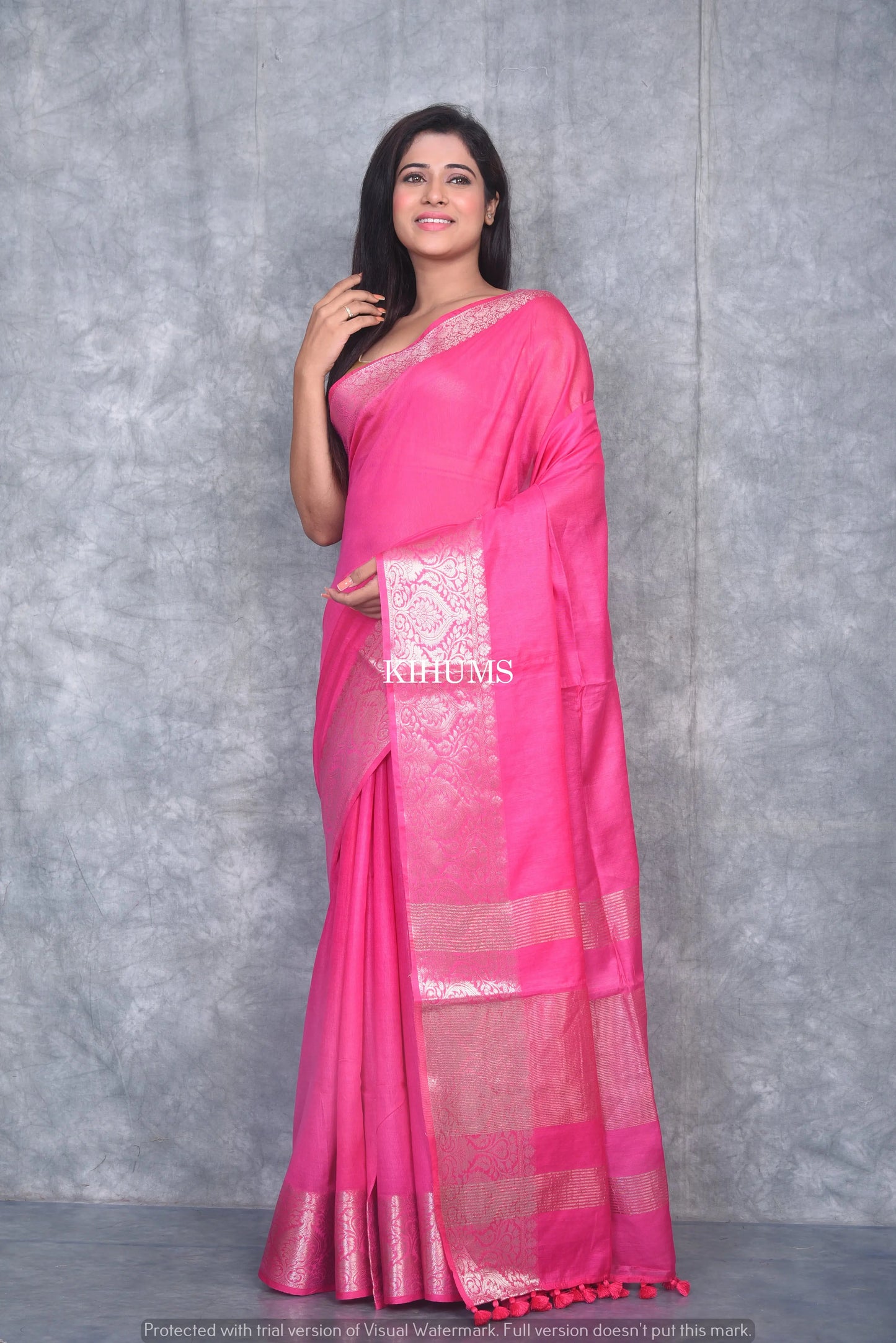 Pink Shade Handmade Silk Viscose Saree | Zari Jacquard Border | KIHUMS Saree kihums clothing