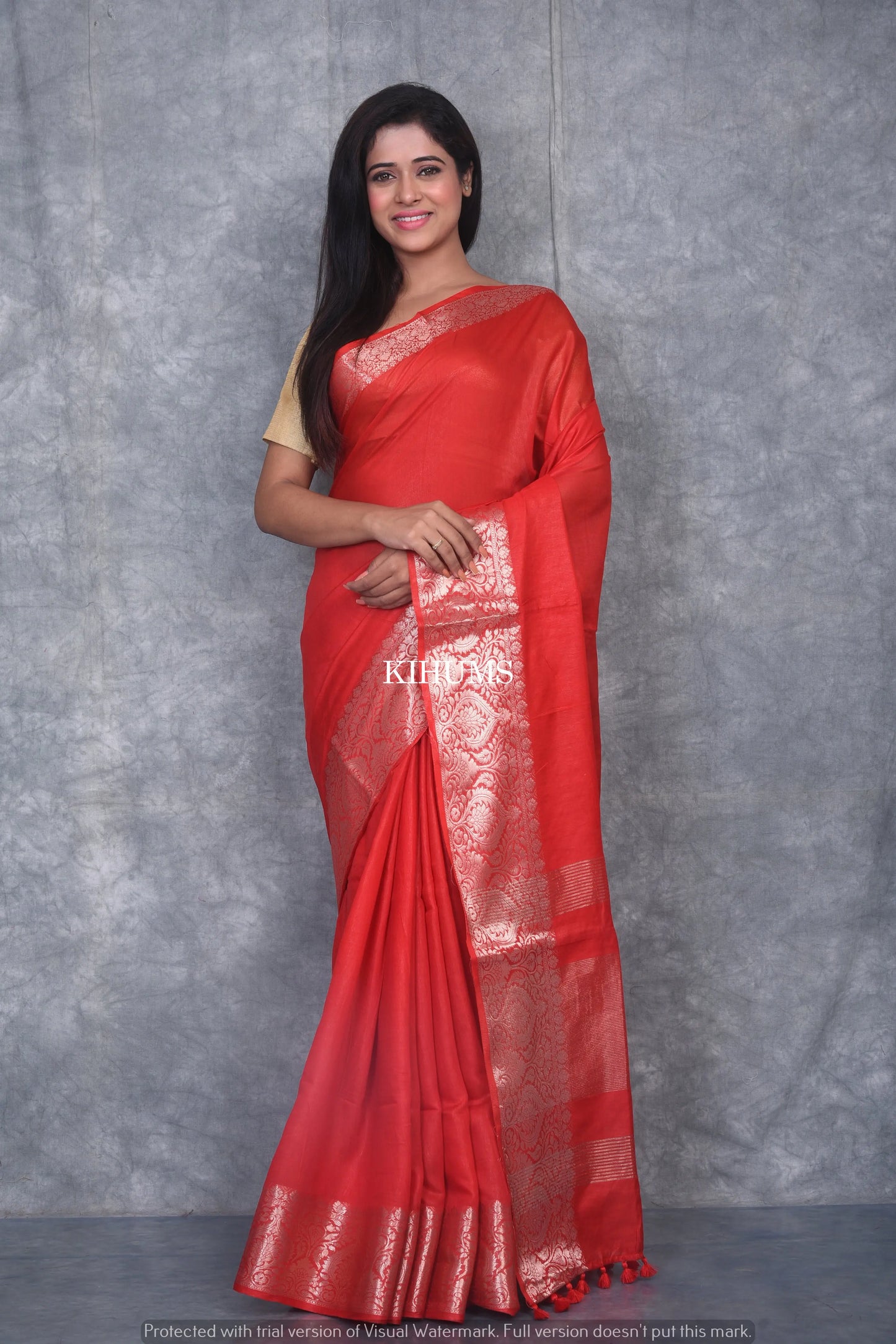 Red Shade Handmade Silk Viscose Saree | Zari Jacquard Border | KIHUMS Saree kihums clothing