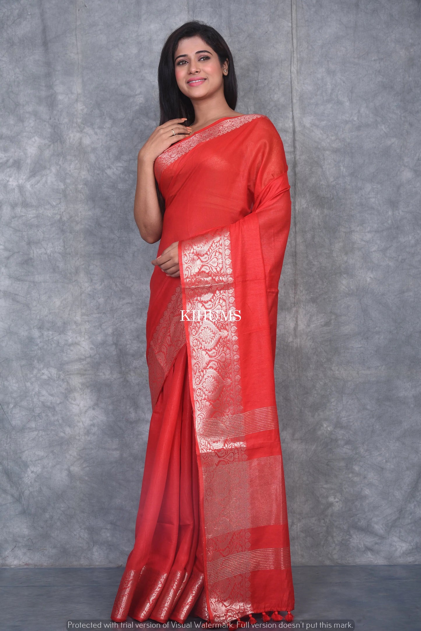 Red Shade Handmade Silk Viscose Saree | Zari Jacquard Border | KIHUMS Saree kihums clothing