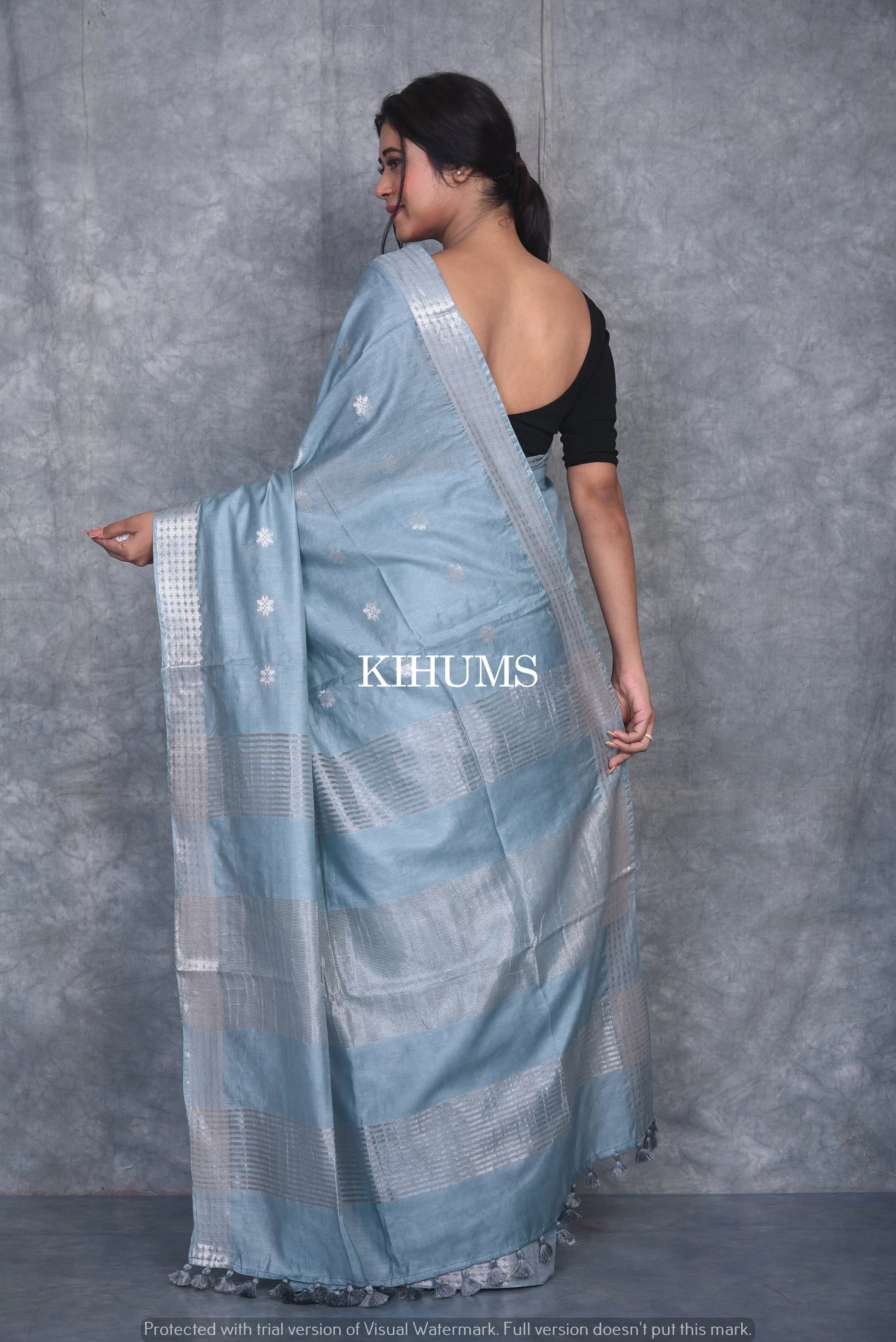 Ice Blue Shade Handmade Viscose Silk Saree | Zari woven Border | KIHUMS Saree kihums clothing