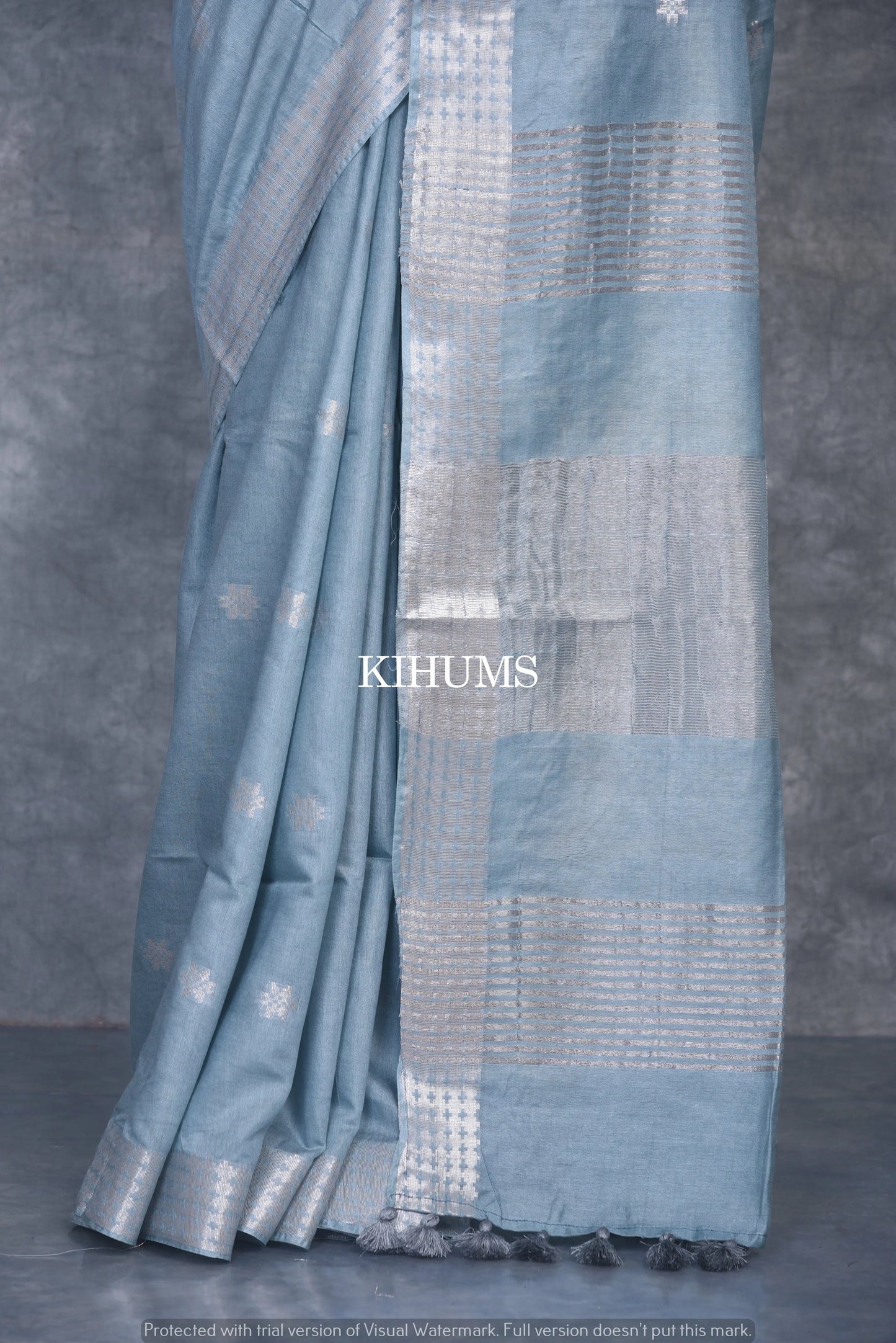 Ice Blue Shade Handmade Viscose Silk Saree | Zari woven Border | KIHUMS Saree