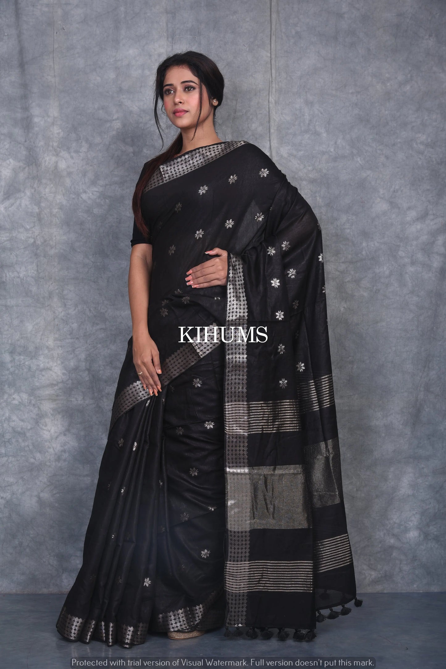 Black Handmade Viscose Silk Saree | Zari woven Border | KIHUMS Saree kihums clothing