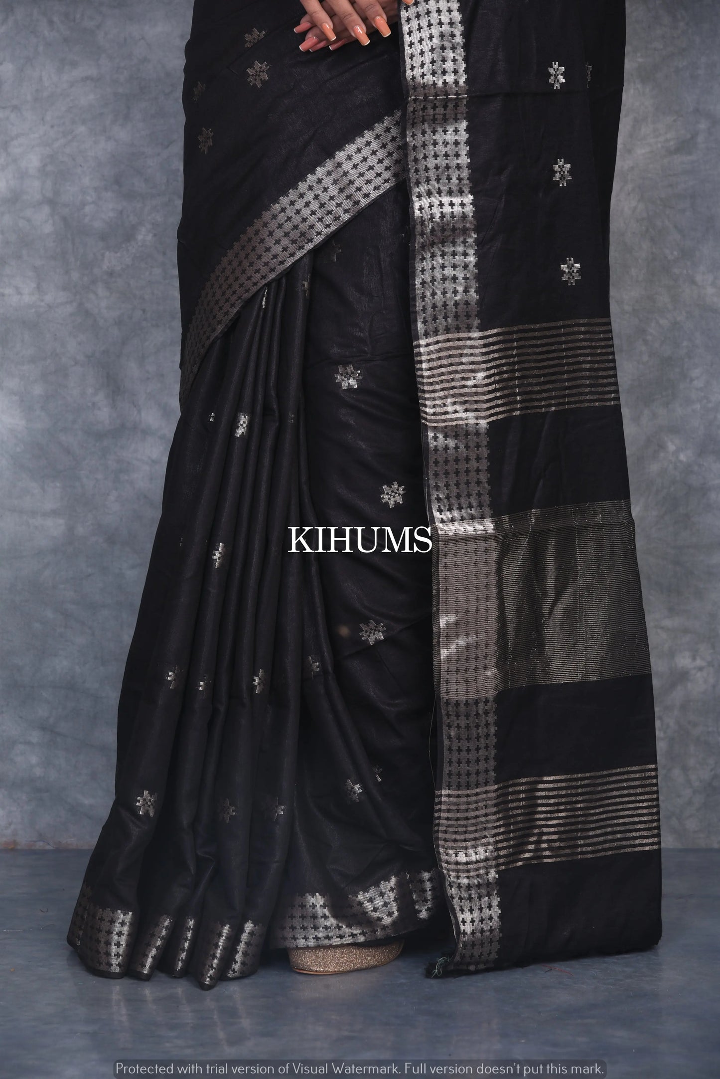 Black Handmade Viscose Silk Saree | Zari woven Border | KIHUMS Saree kihums clothing