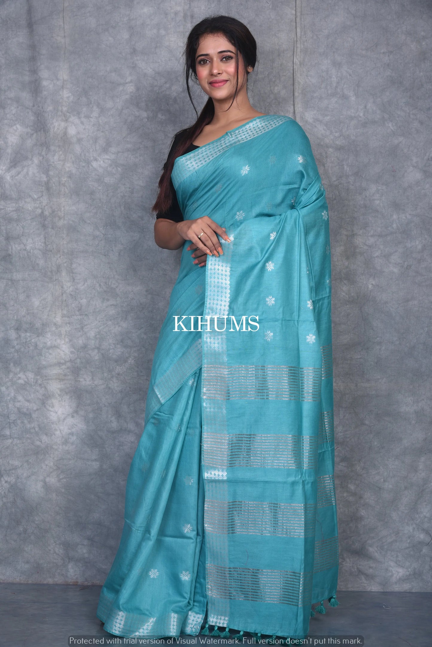 Blue shade Handmade Viscose Silk Saree | Zari woven Border | KIHUMS Saree
