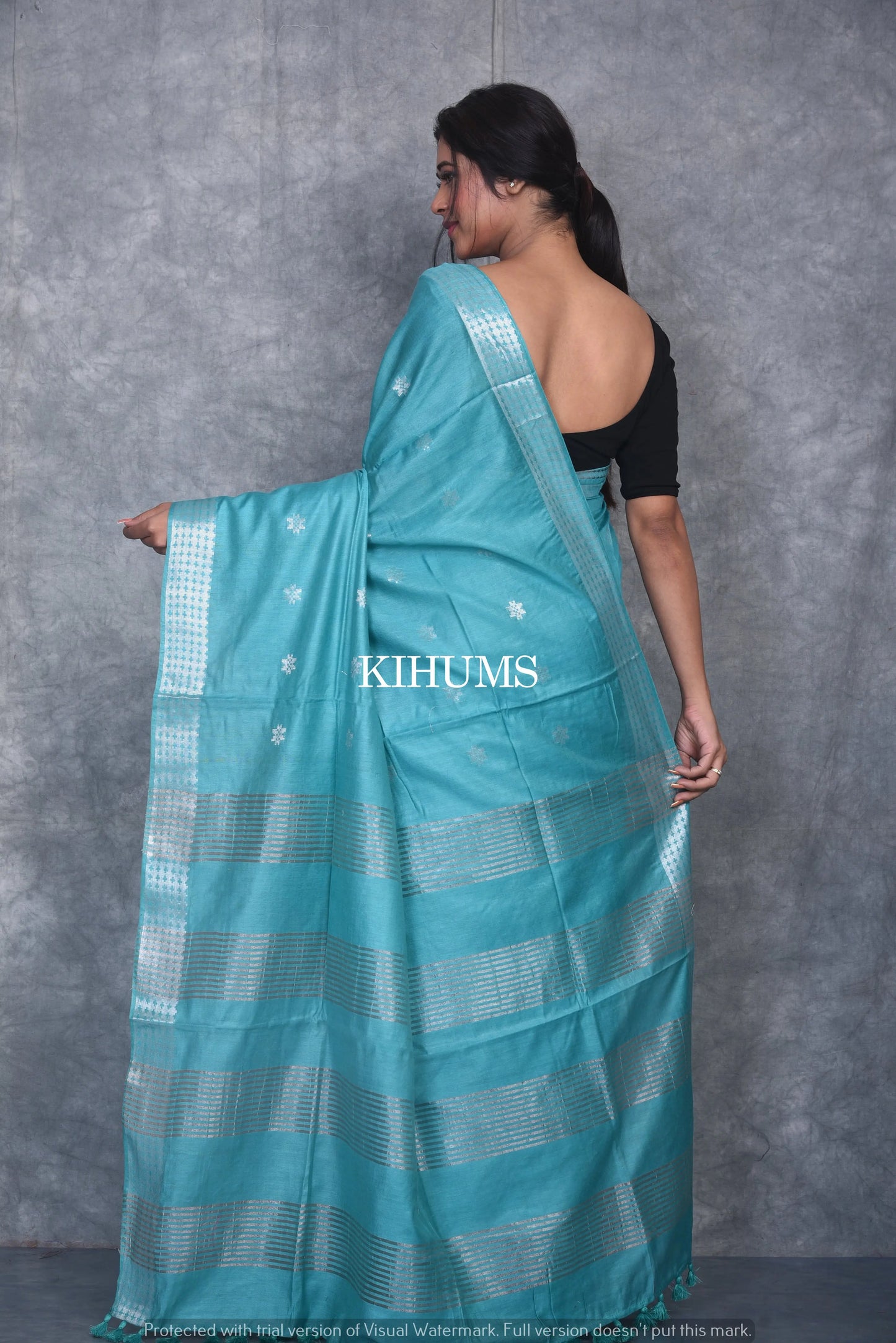 Blue shade Handmade Viscose Silk Saree | Zari woven Border | KIHUMS Saree