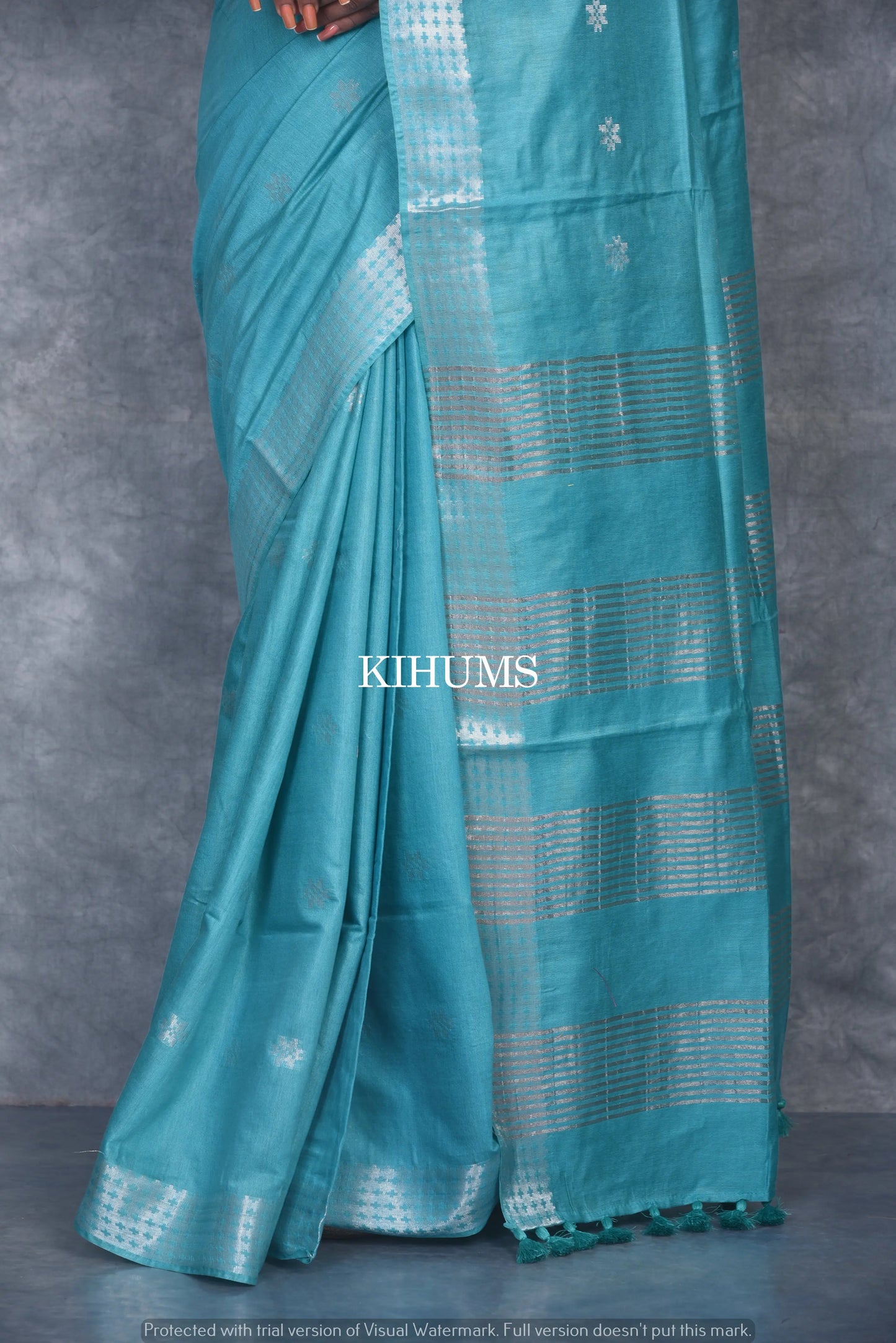Blue shade Handmade Viscose Silk Saree | Zari woven Border | KIHUMS Saree