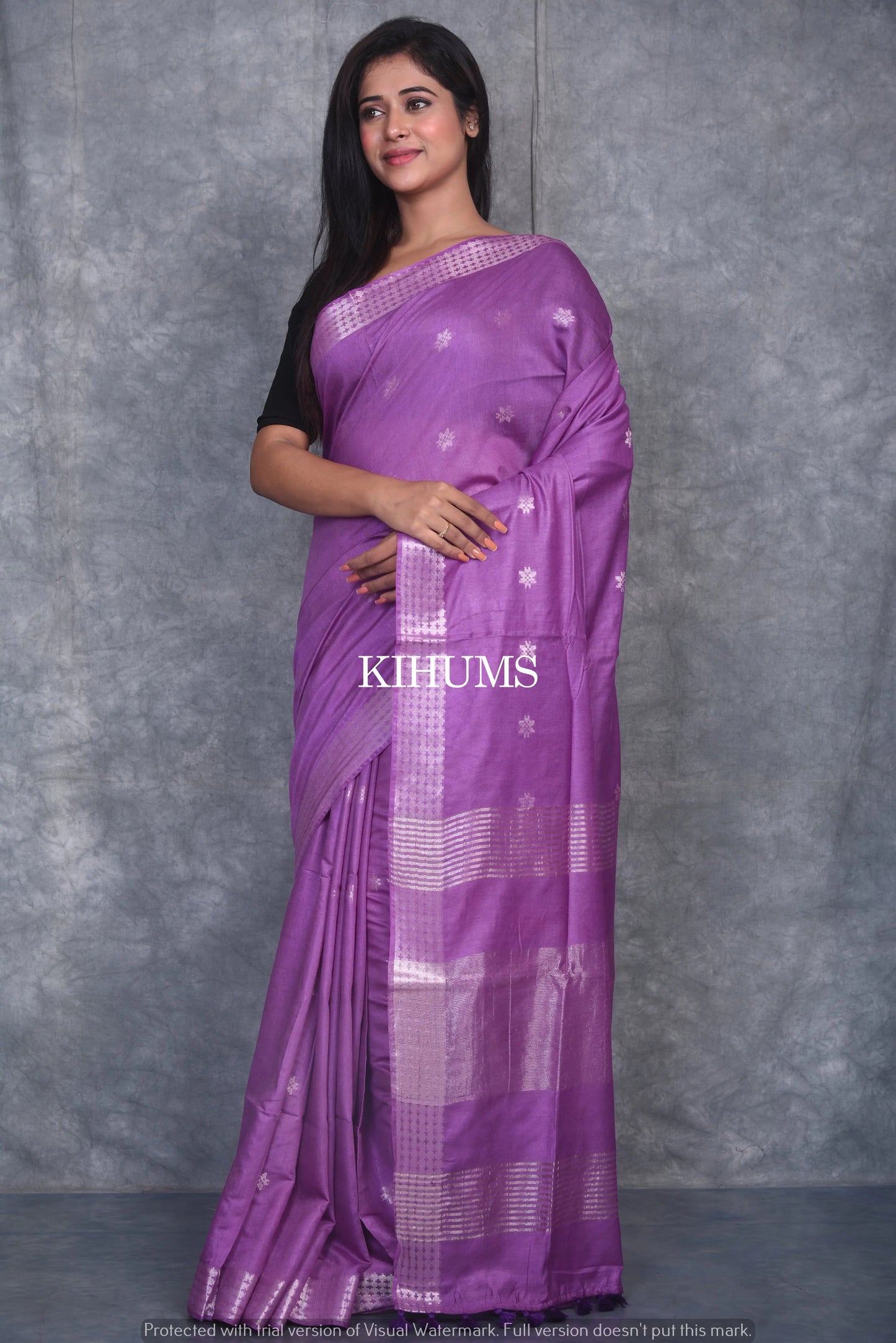 Lavender shade Handmade Viscose Silk Saree | Zari woven Border | KIHUMS Saree