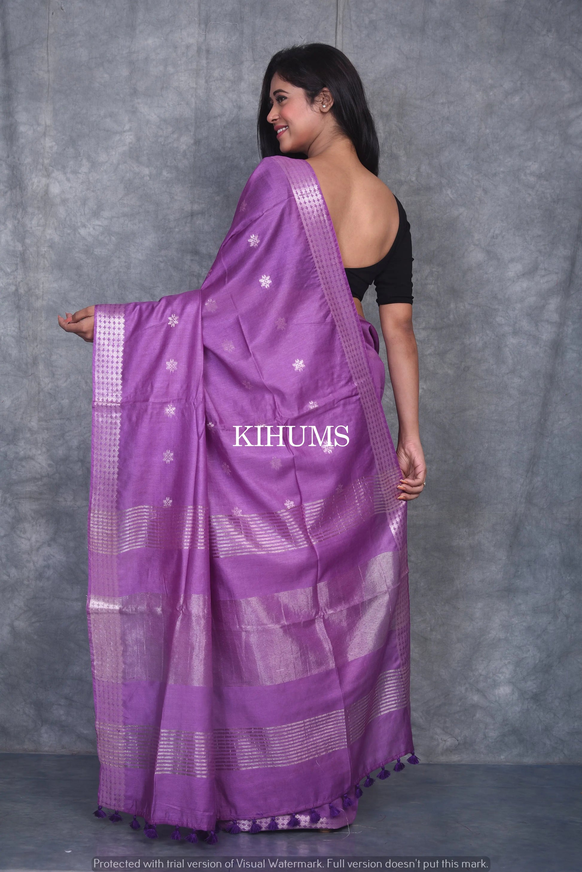 Lavender shade Handmade Viscose Silk Saree | Zari woven Border | KIHUMS Saree kihums clothing