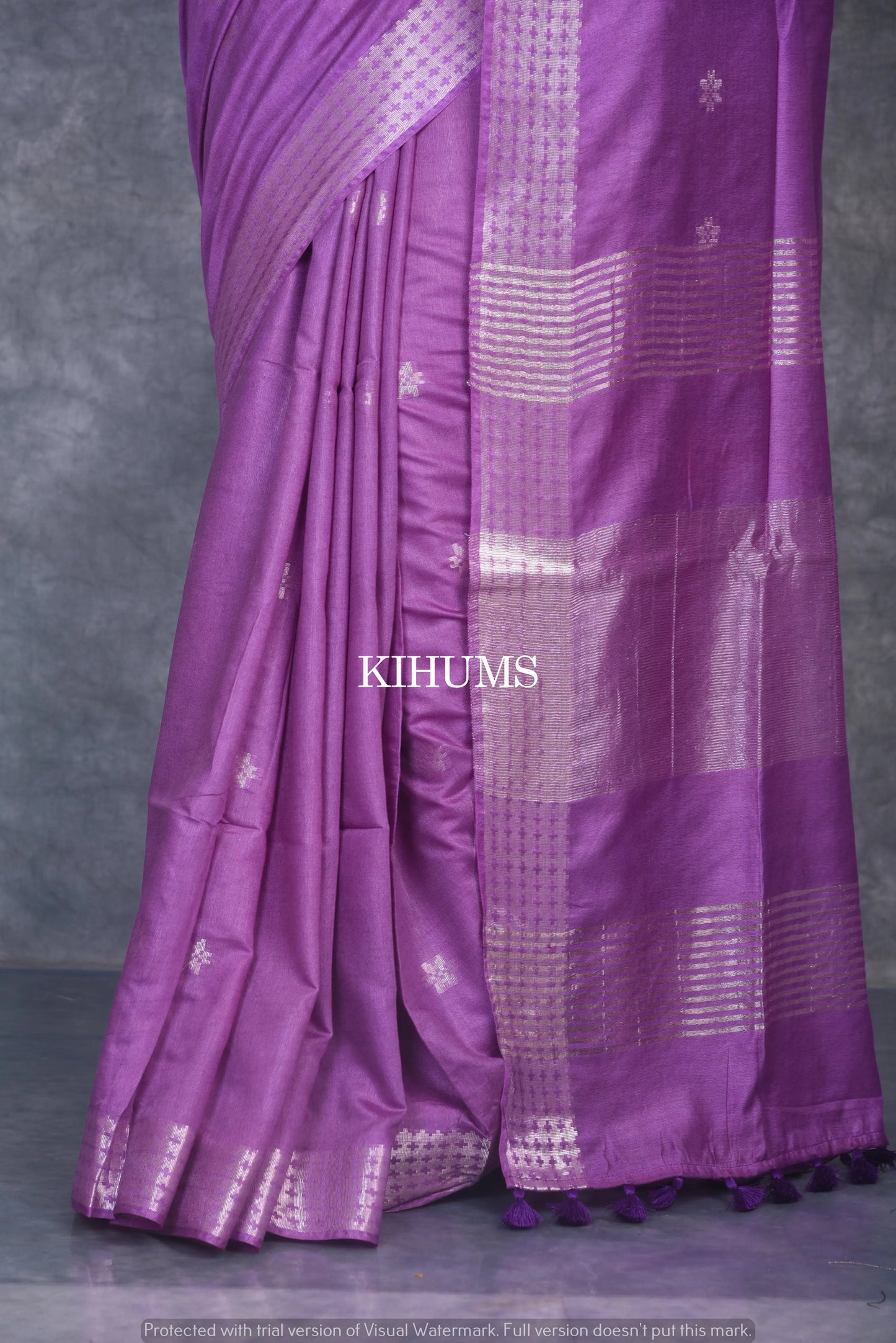 Lavender shade Handmade Viscose Silk Saree | Zari woven Border | KIHUMS Saree