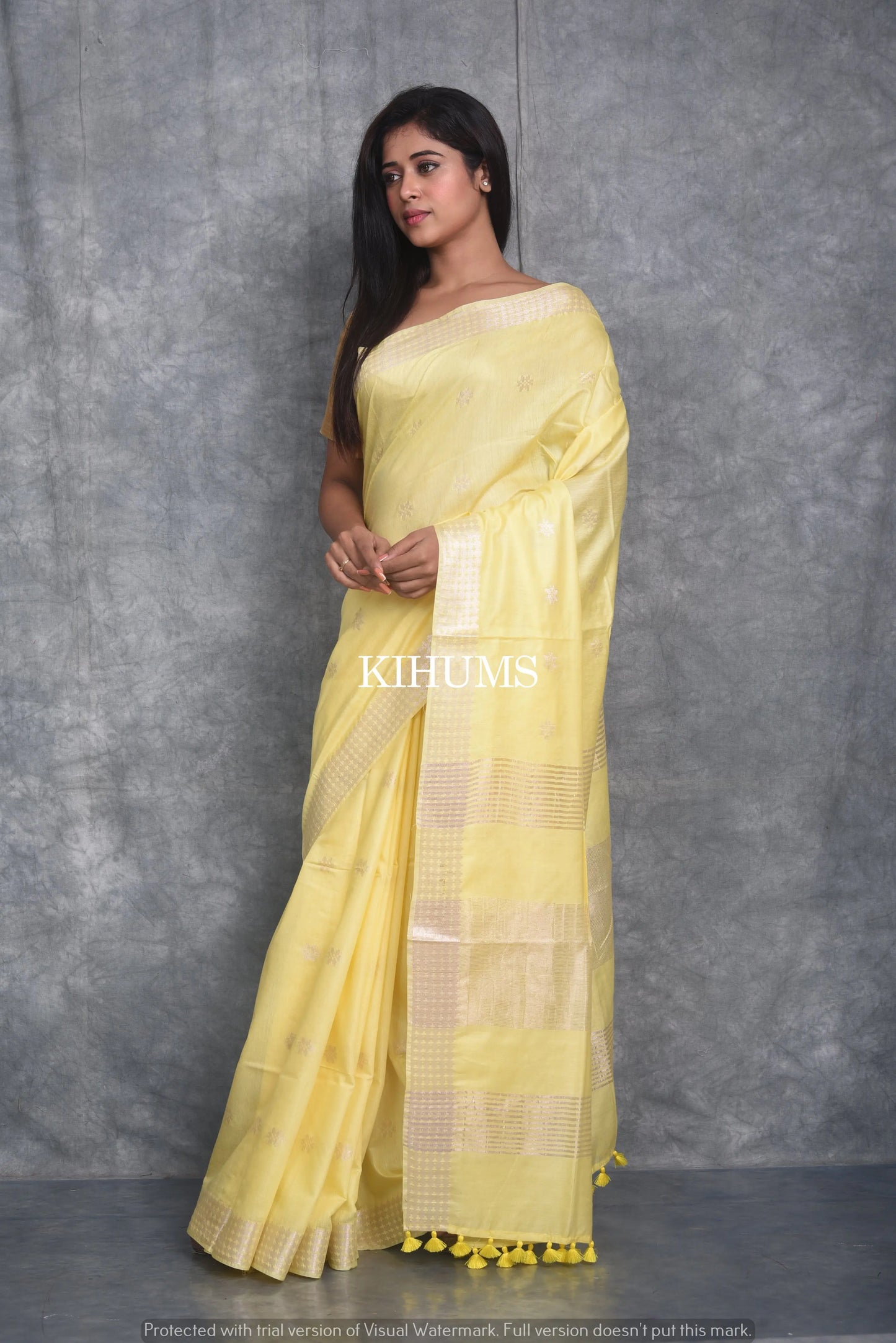 Lemon Yellow Handmade Viscose Silk Saree | Zari woven Border | KIHUMS Saree kihums clothing