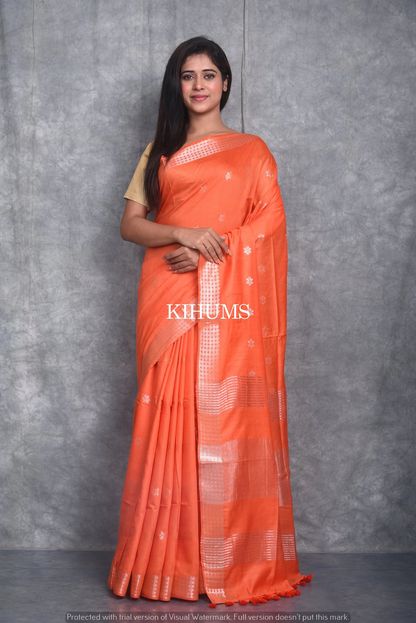 Orange Handmade Viscose Silk Saree | Zari woven Border | KIHUMS Saree kihums clothing