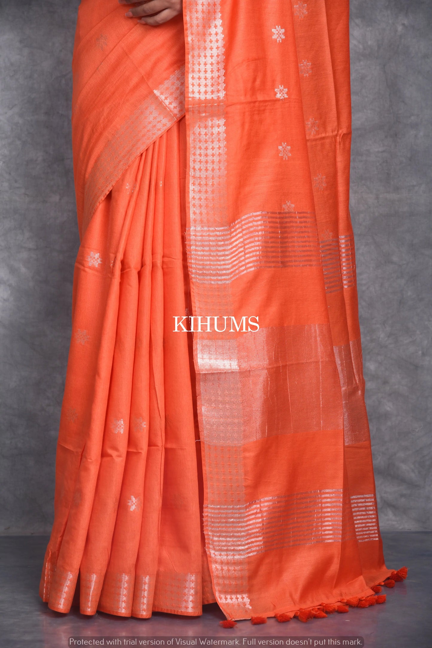 Orange Handmade Viscose Silk Saree | Zari woven Border | KIHUMS Saree