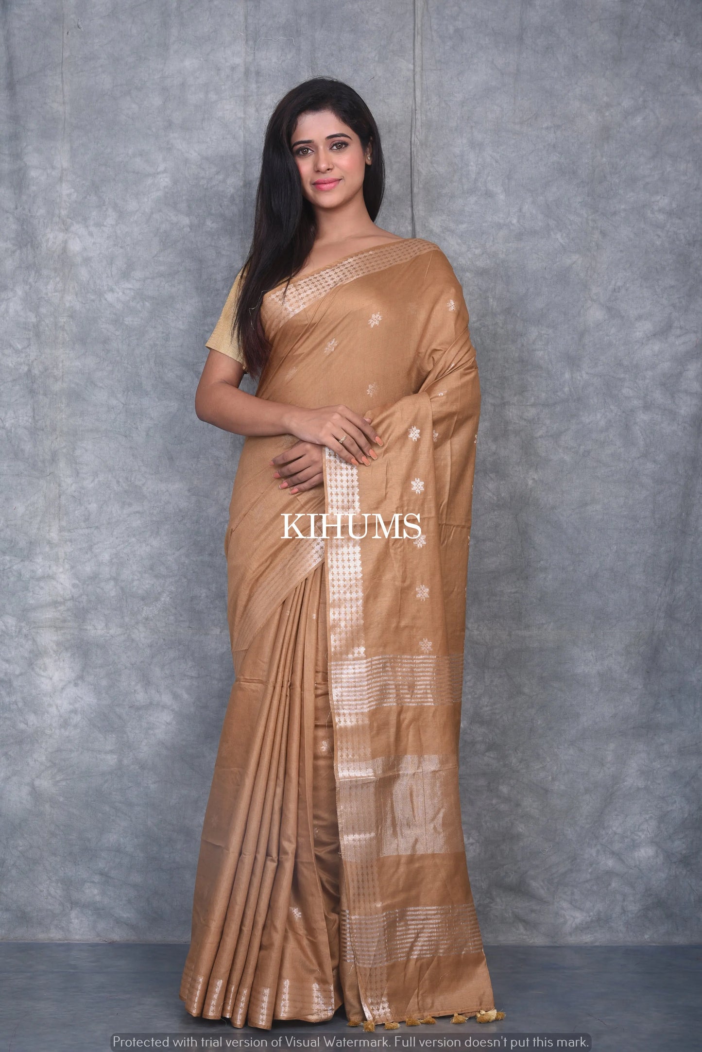 Brown Shade Handmade Viscose Silk Saree | Zari woven Border | KIHUMS Saree