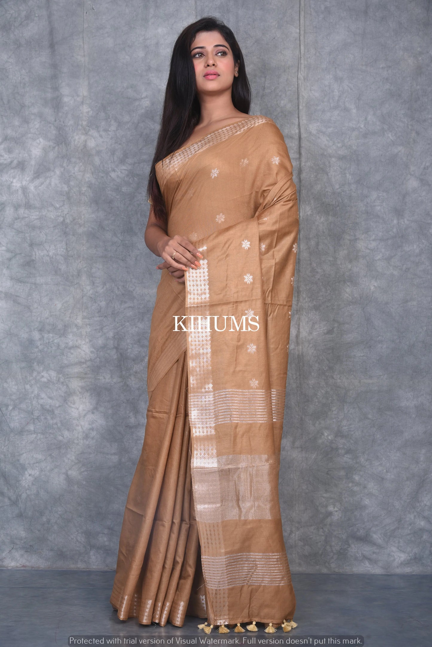 Brown Shade Handmade Viscose Silk Saree | Zari woven Border | KIHUMS Saree