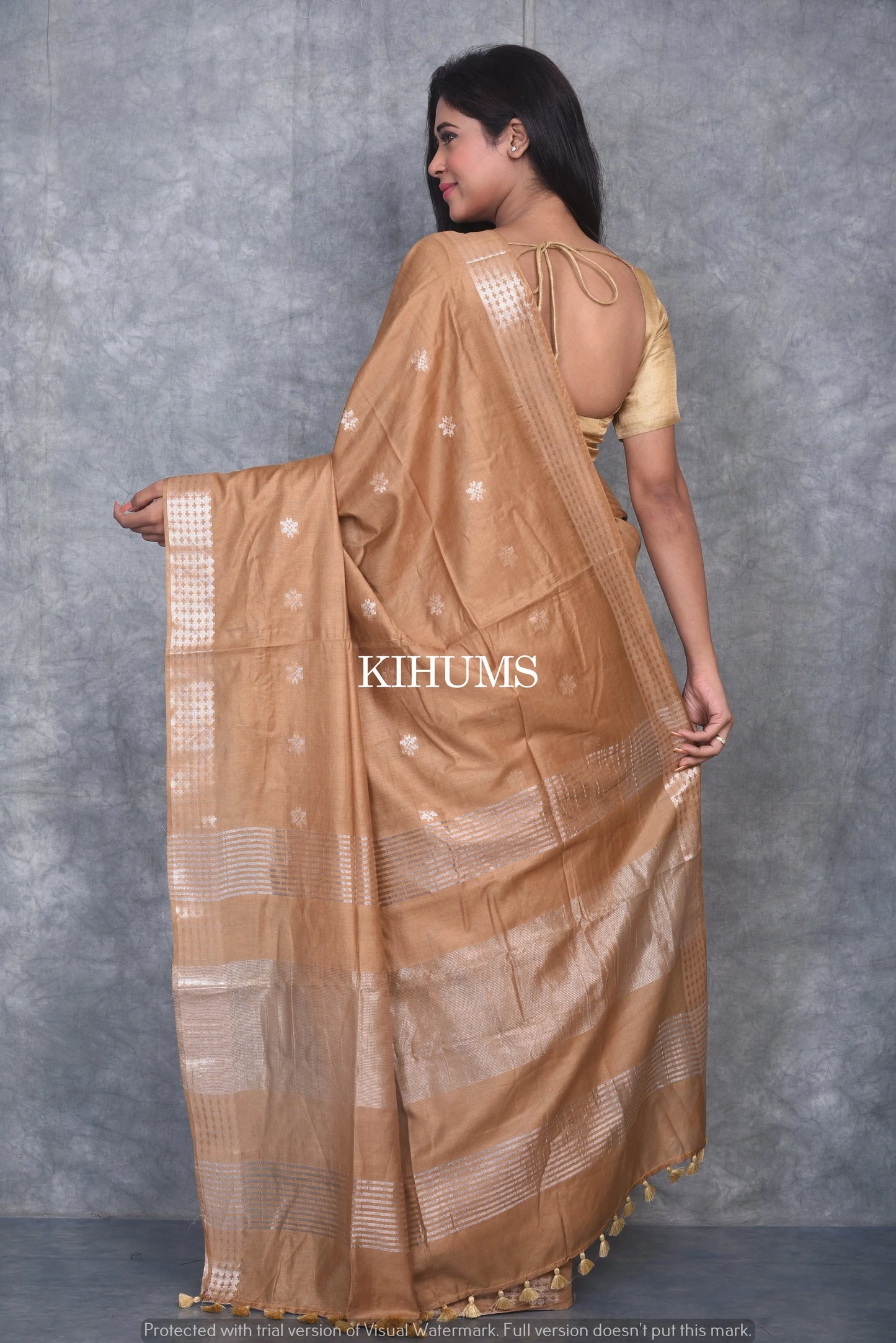Brown Shade Handmade Viscose Silk Saree | Zari woven Border | KIHUMS Saree