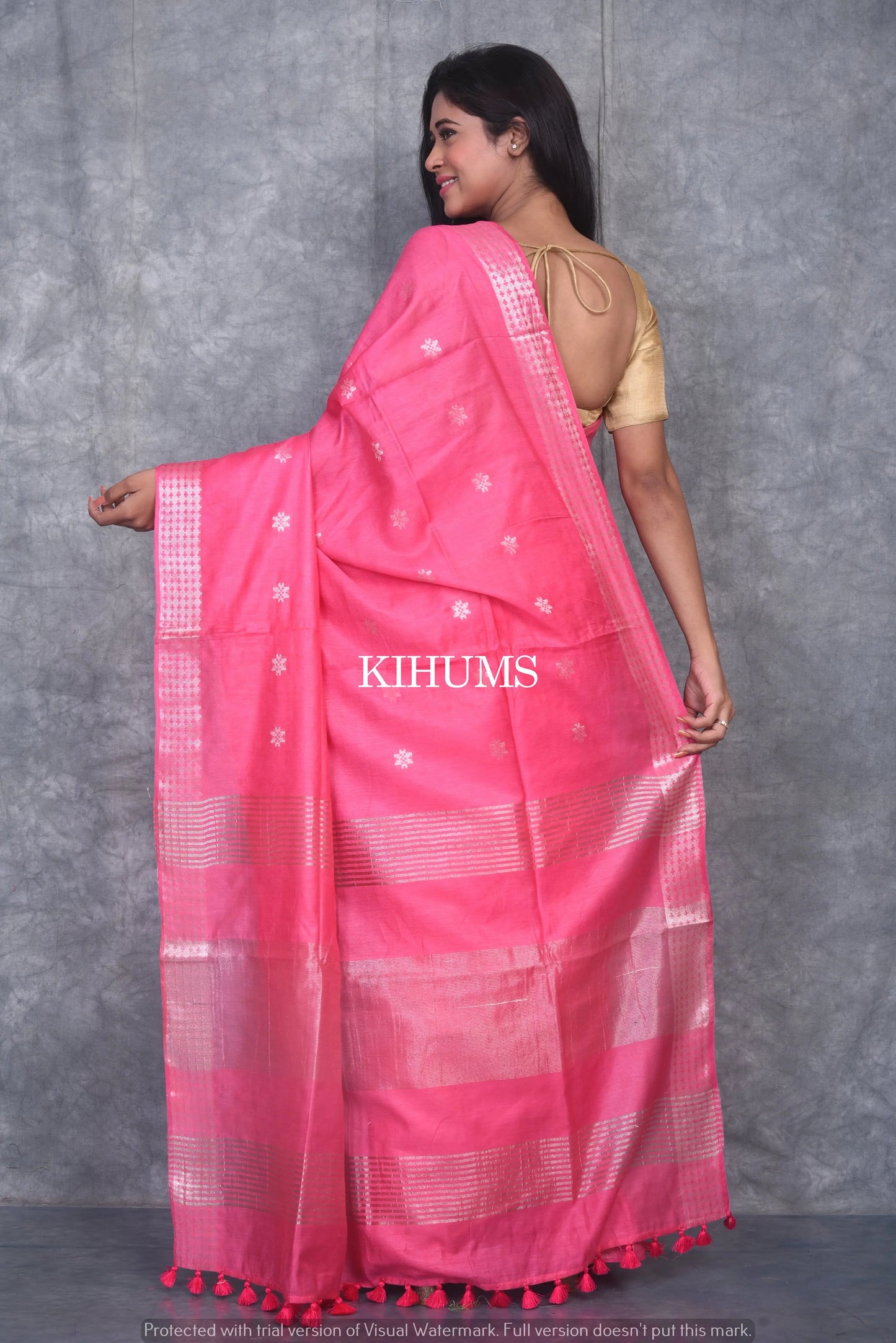 Pink Handmade Viscose Silk Saree | Zari woven Border | KIHUMS Saree