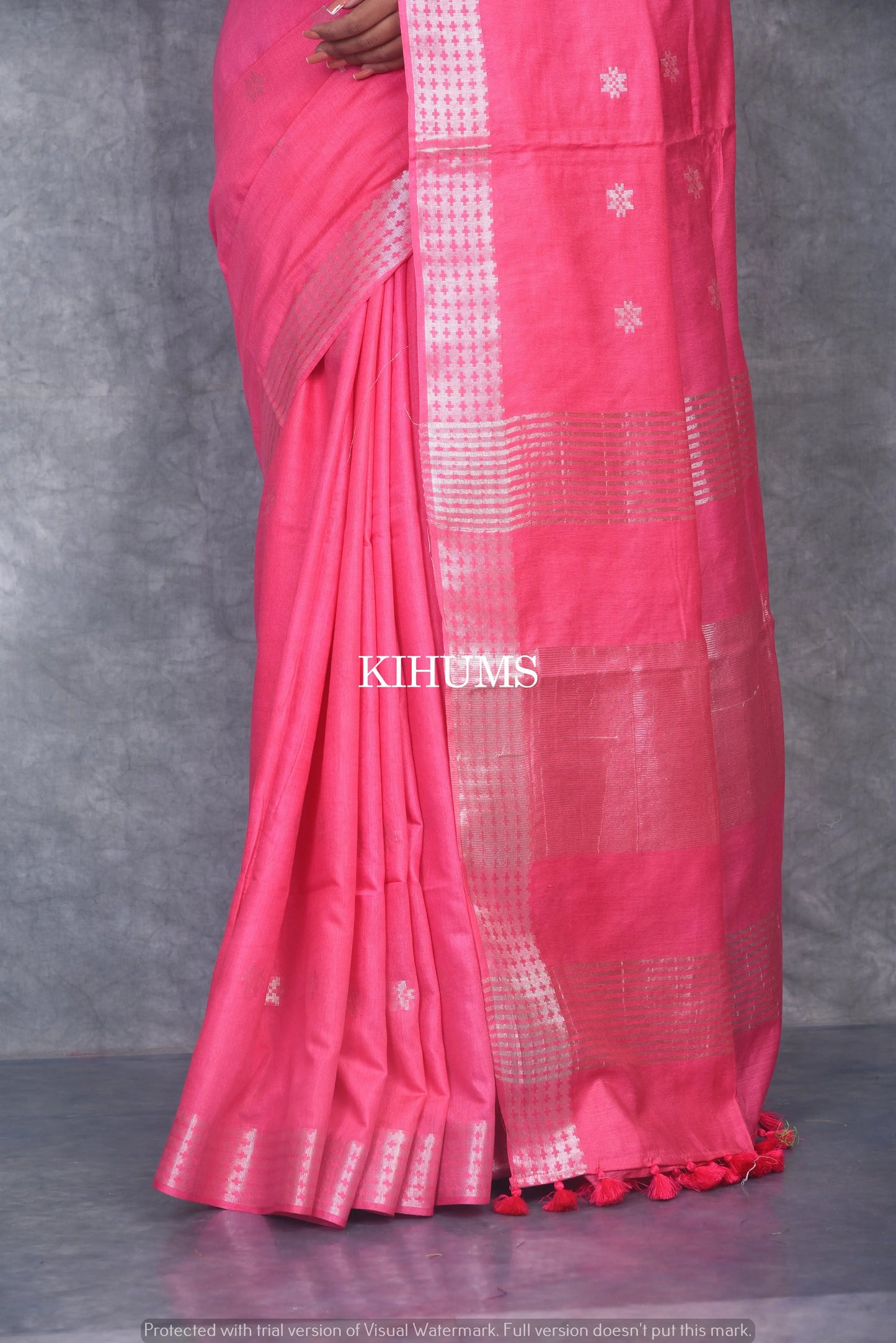 Pink Handmade Viscose Silk Saree | Zari woven Border | KIHUMS Saree