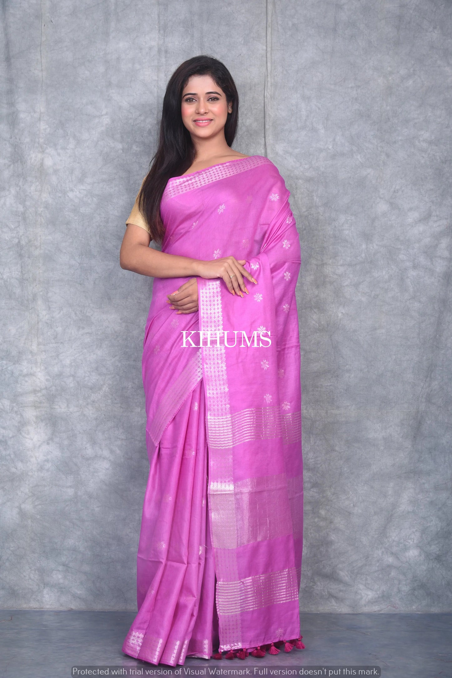 Light Magenta Handmade Viscose Silk Saree | Zari woven Border | KIHUMS Saree