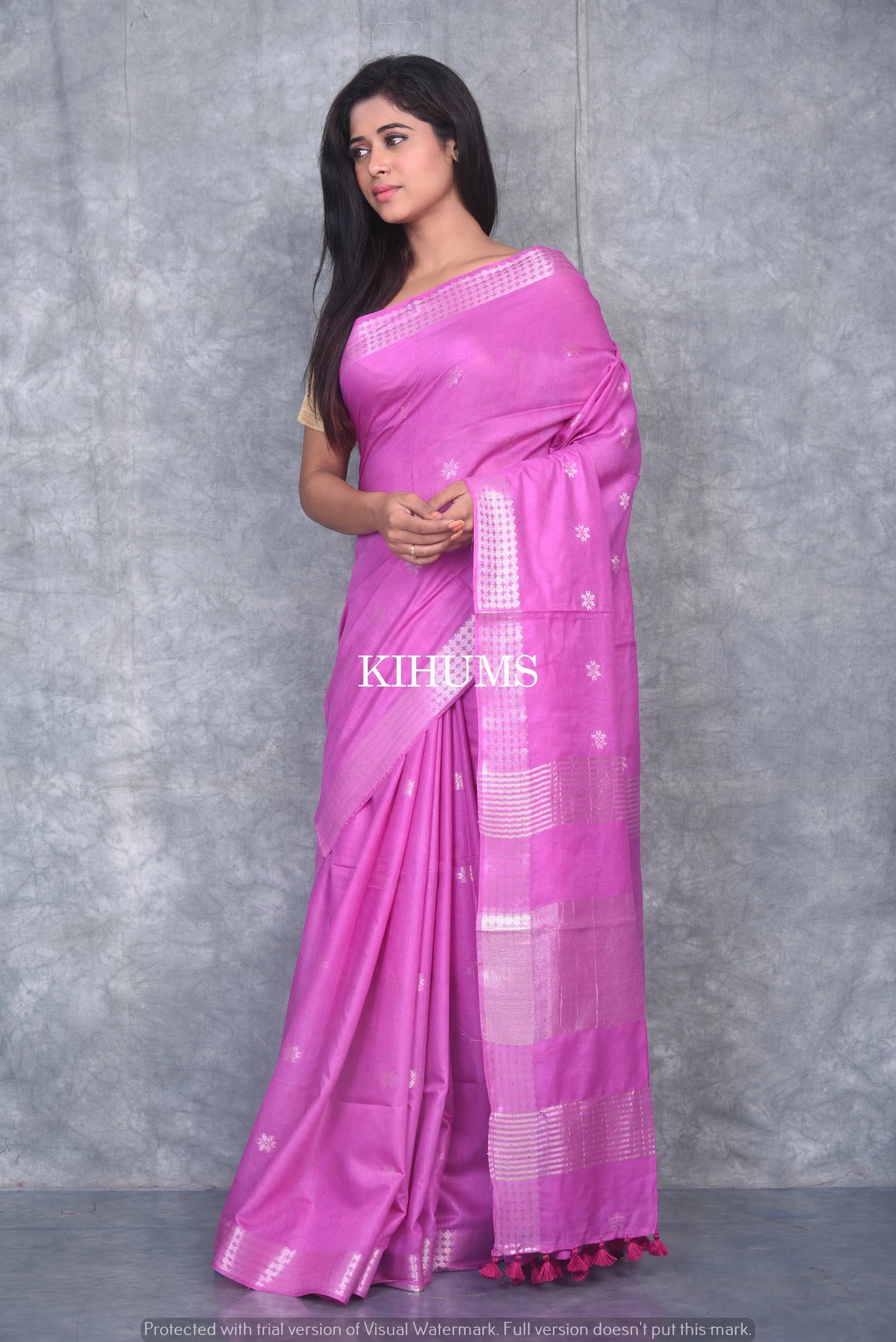 Light Magenta Handmade Viscose Silk Saree | Zari woven Border | KIHUMS Saree