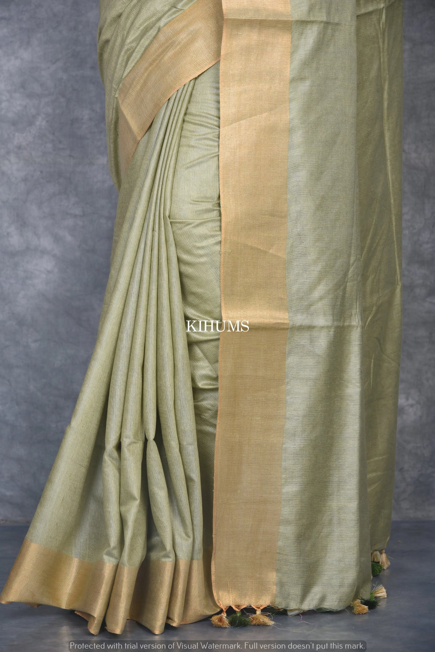 Olive Shade Handmade Cotton Silk Saree | Gold Zari Border | KIHUMS Saree kihums clothing