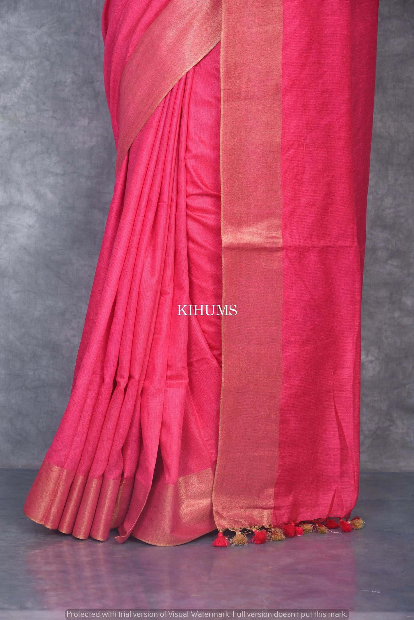 Pink Shade Handmade Cotton Silk Saree | Gold Zari Border | KIHUMS Saree kihums clothing