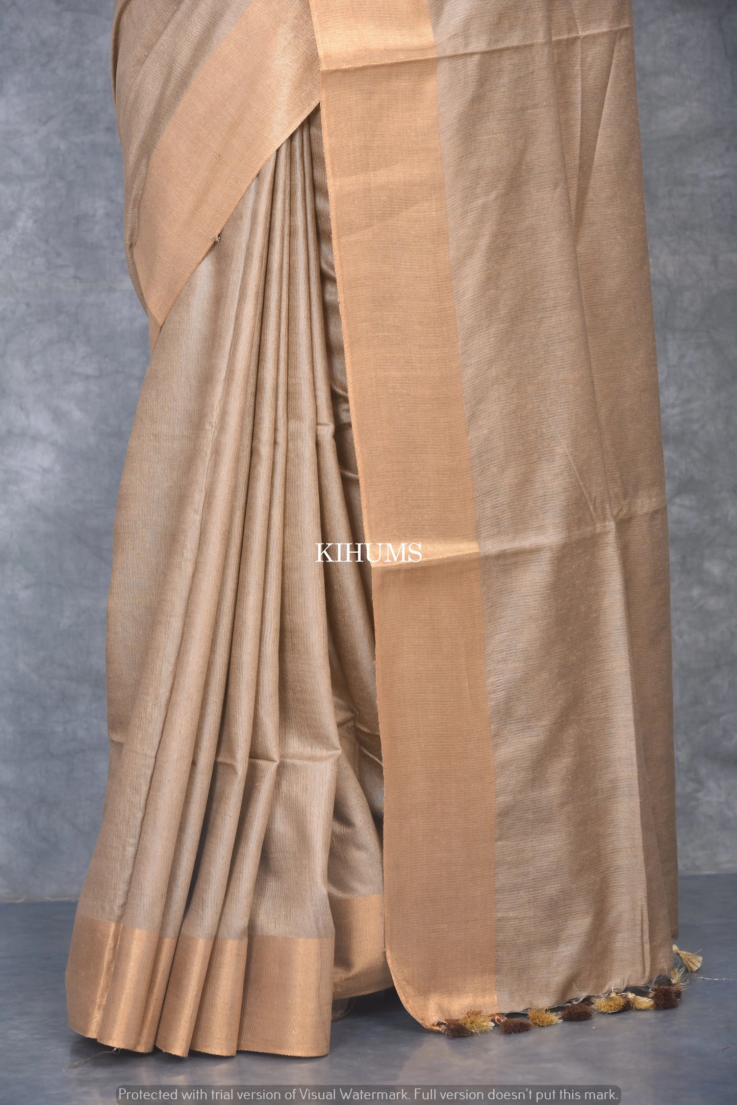 Caramel shade Handmade Cotton Silk Saree | Gold Zari Border | KIHUMS Saree kihums clothing