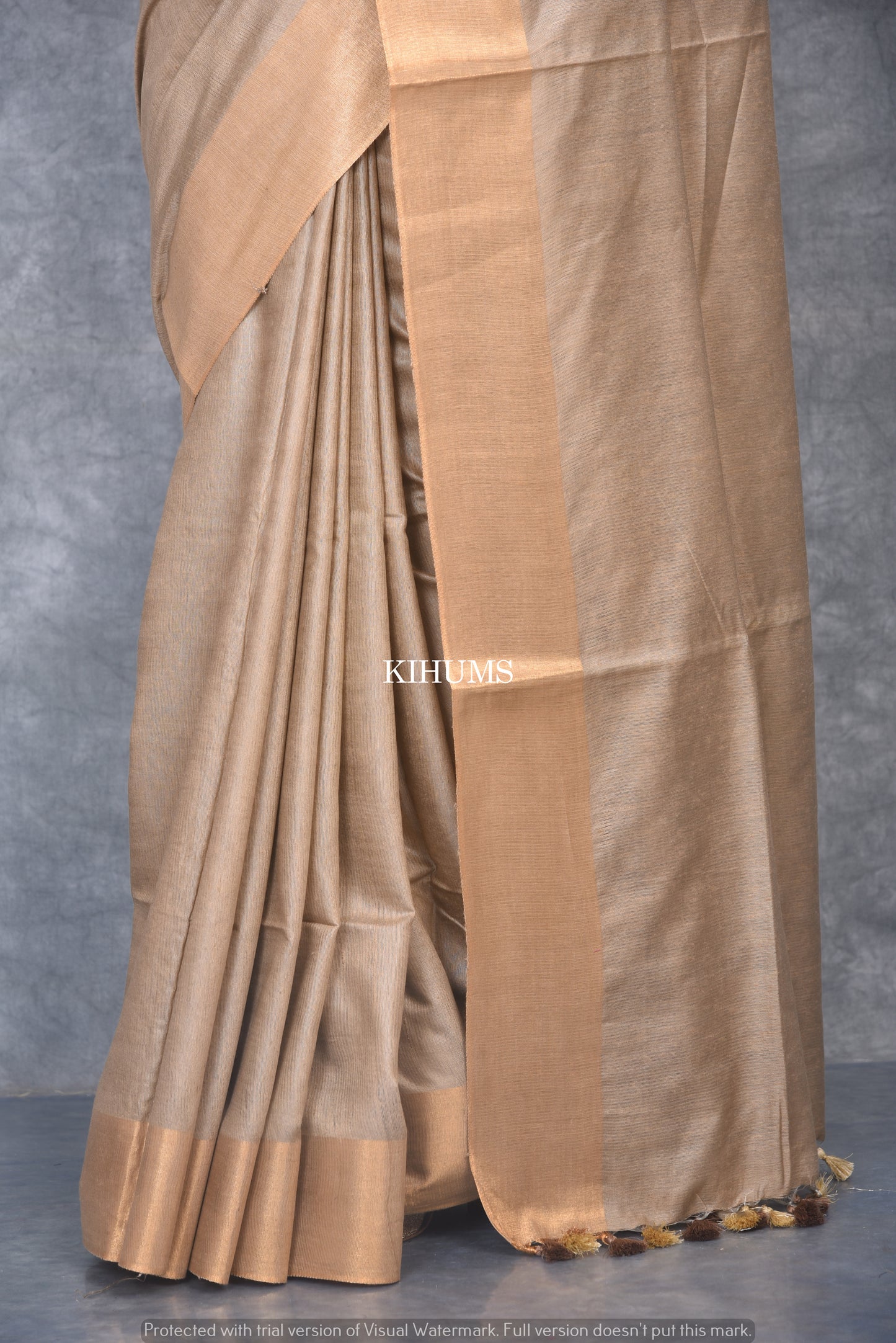 Caramel shade Handmade Cotton Silk Saree | Gold Zari Border | KIHUMS Saree