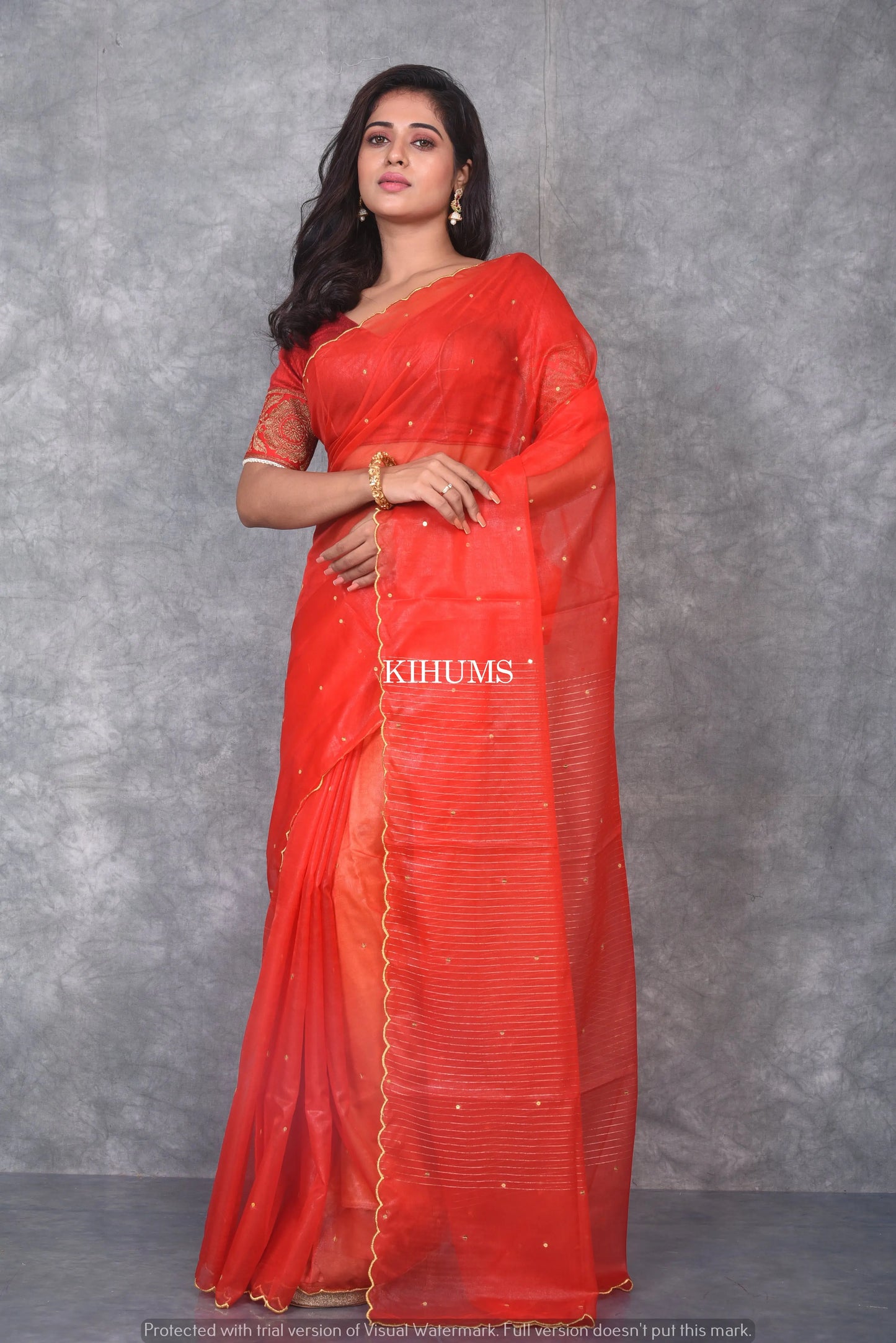Red Organza Saree | Sequence Work all Over | KIHUMS Saree