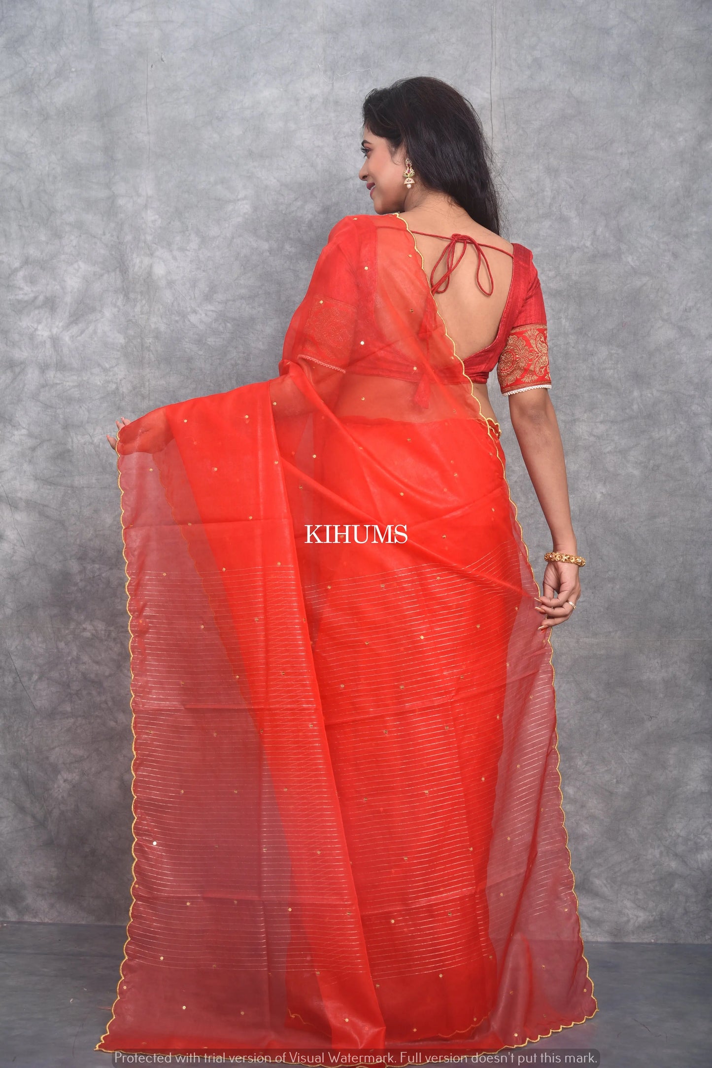 Red Organza Saree | Sequence Work all Over | KIHUMS Saree