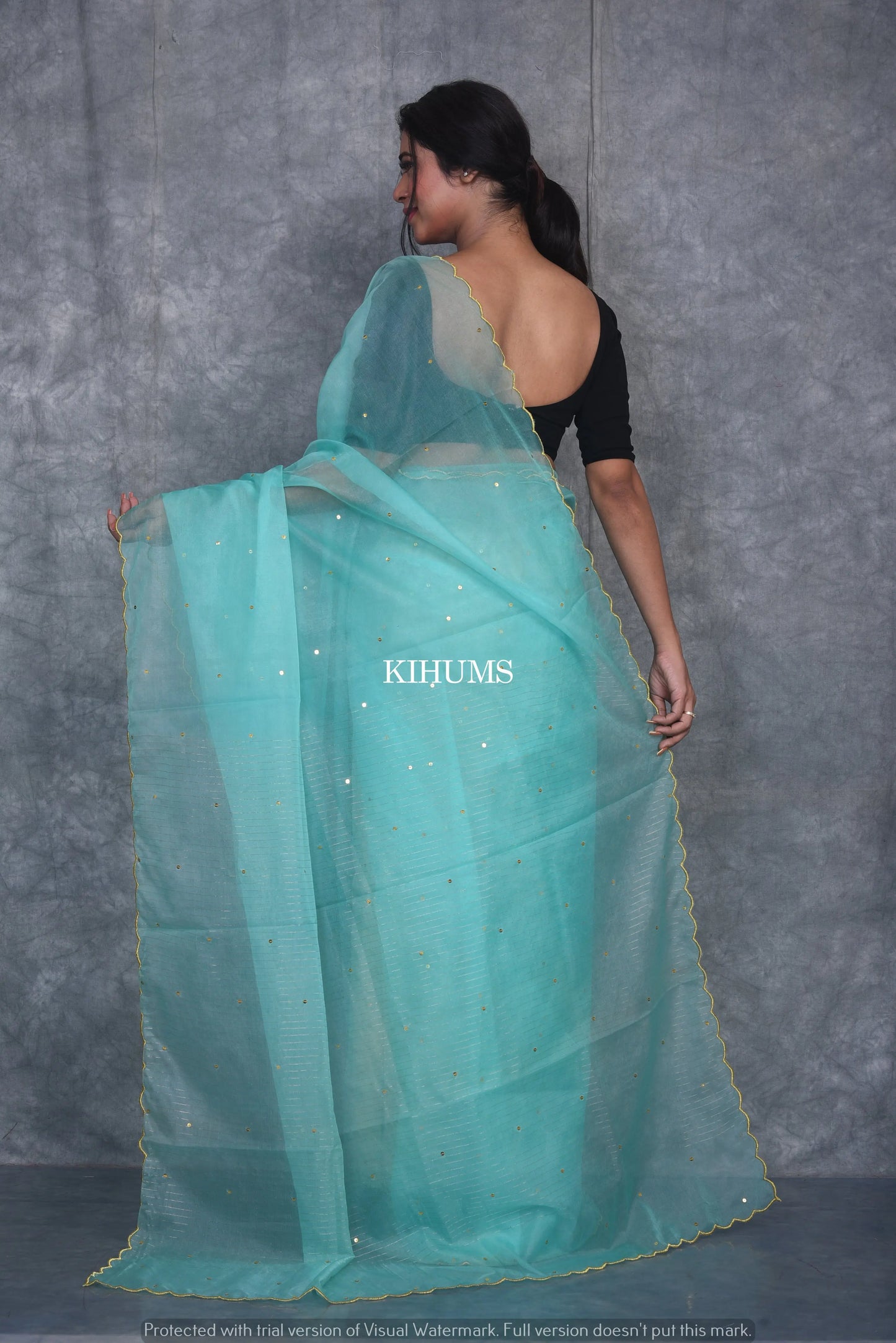 Ocean Blue Organza Saree | Sequence Work all Over | KIHUMS Saree kihums clothing