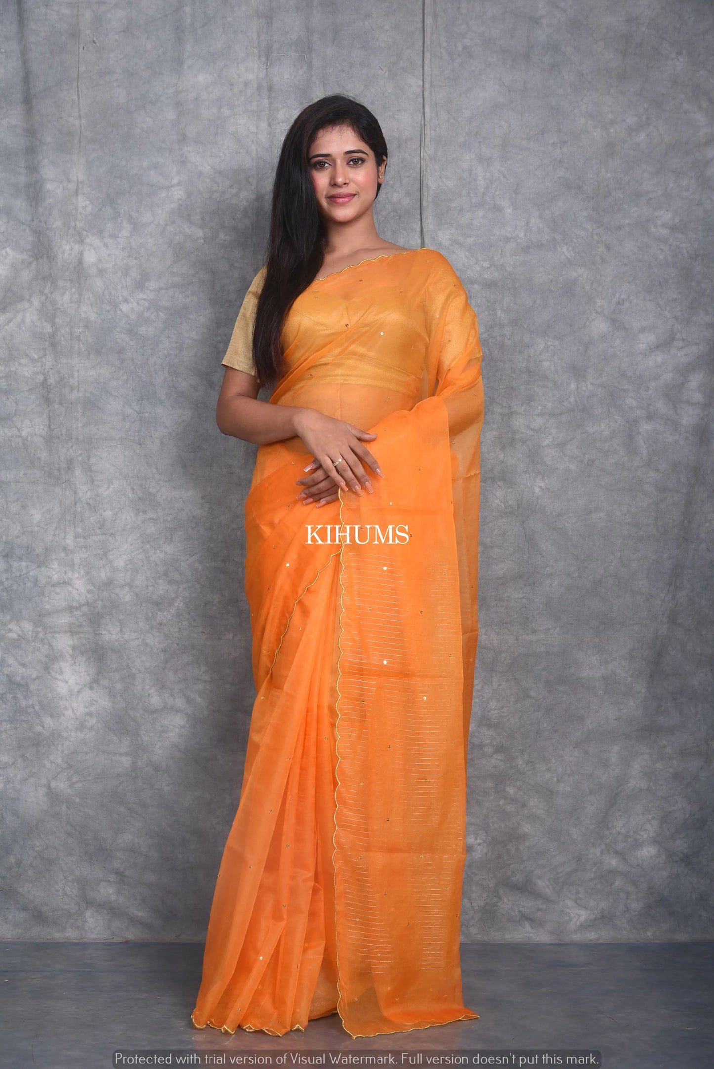 Orange Organza Saree | Sequence Work all Over | KIHUMS Saree kihums clothing